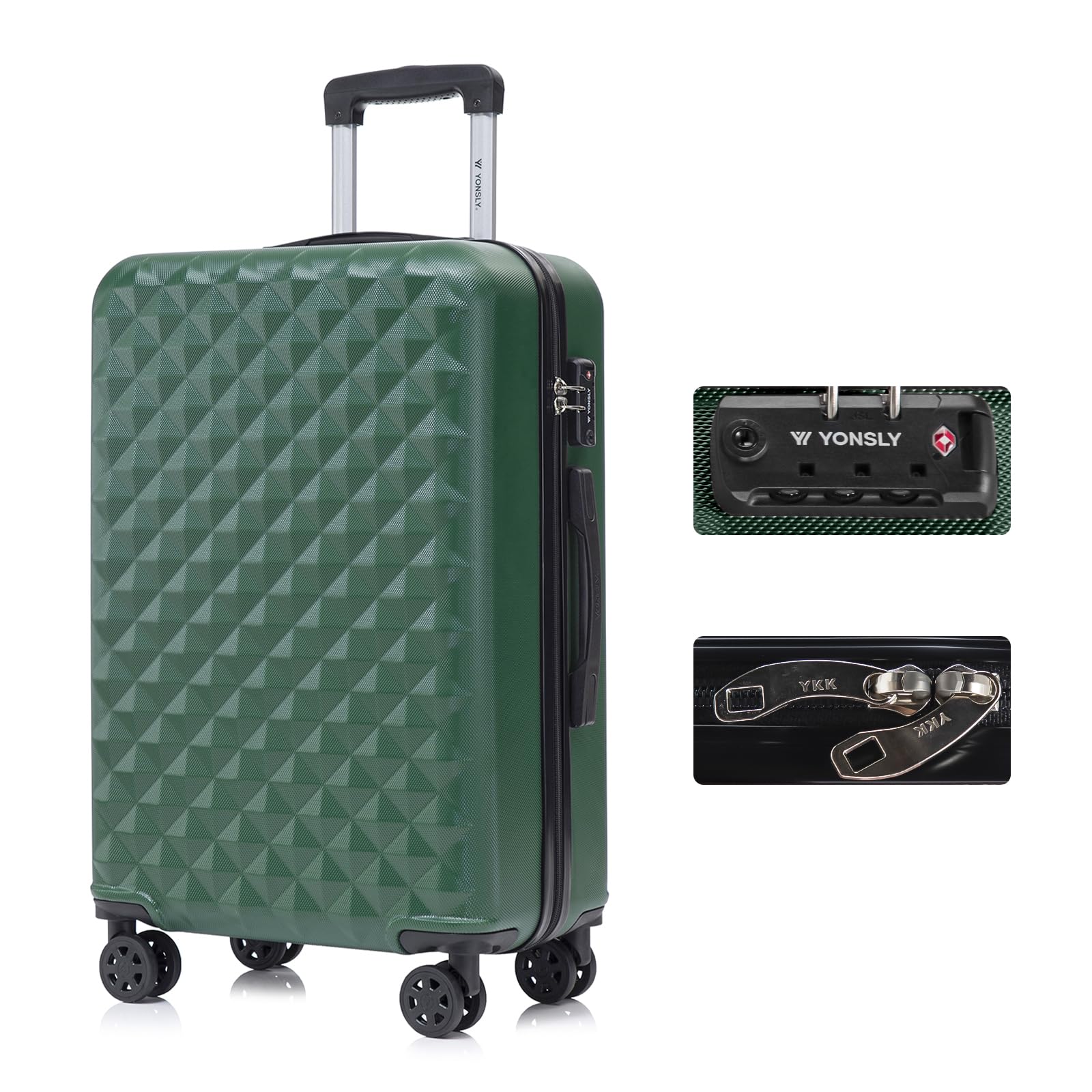 YONSLY Trolley Koffer Set, Reisekoffer, Rollkoffer Handgepäck, Kabinkoffer Suitcase, Gepäckset mit 360° Rollen, Hartschalenreisekoffer, Zahlenschloss, Gummigriff