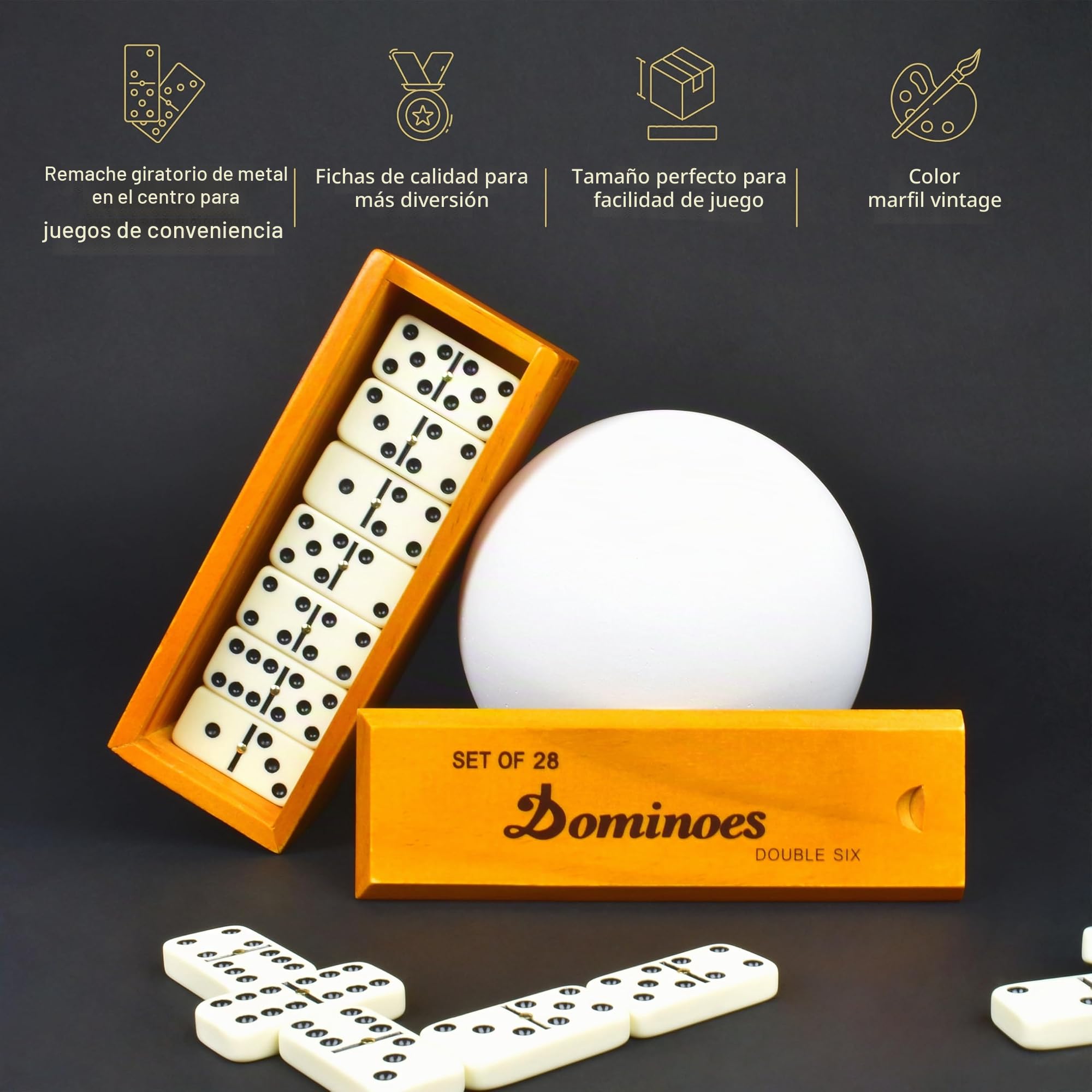 Queensell Juego de dominó para adultos - Dominó - Juegos de mesa clásicos, juegos familiares dobles de 6 dominó para niños y adultos - Juego de dominó estándar doble seis 28 azulejos con caja de