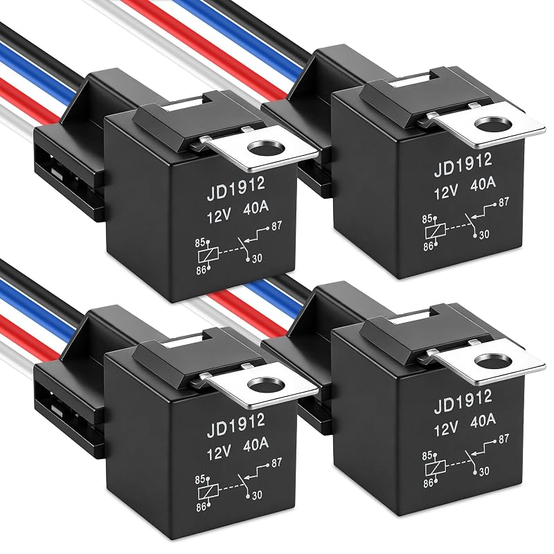 Relé automotivo 12 V Feekoon 40 A/30 A, 4 pinos SPST com soquete – Kit com 4 unidades