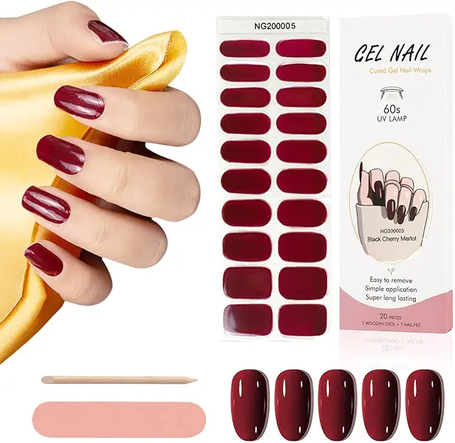 Kalolary 20PCS Wine Red Gel Nail Polish Strips | Gel Stickers Nagels