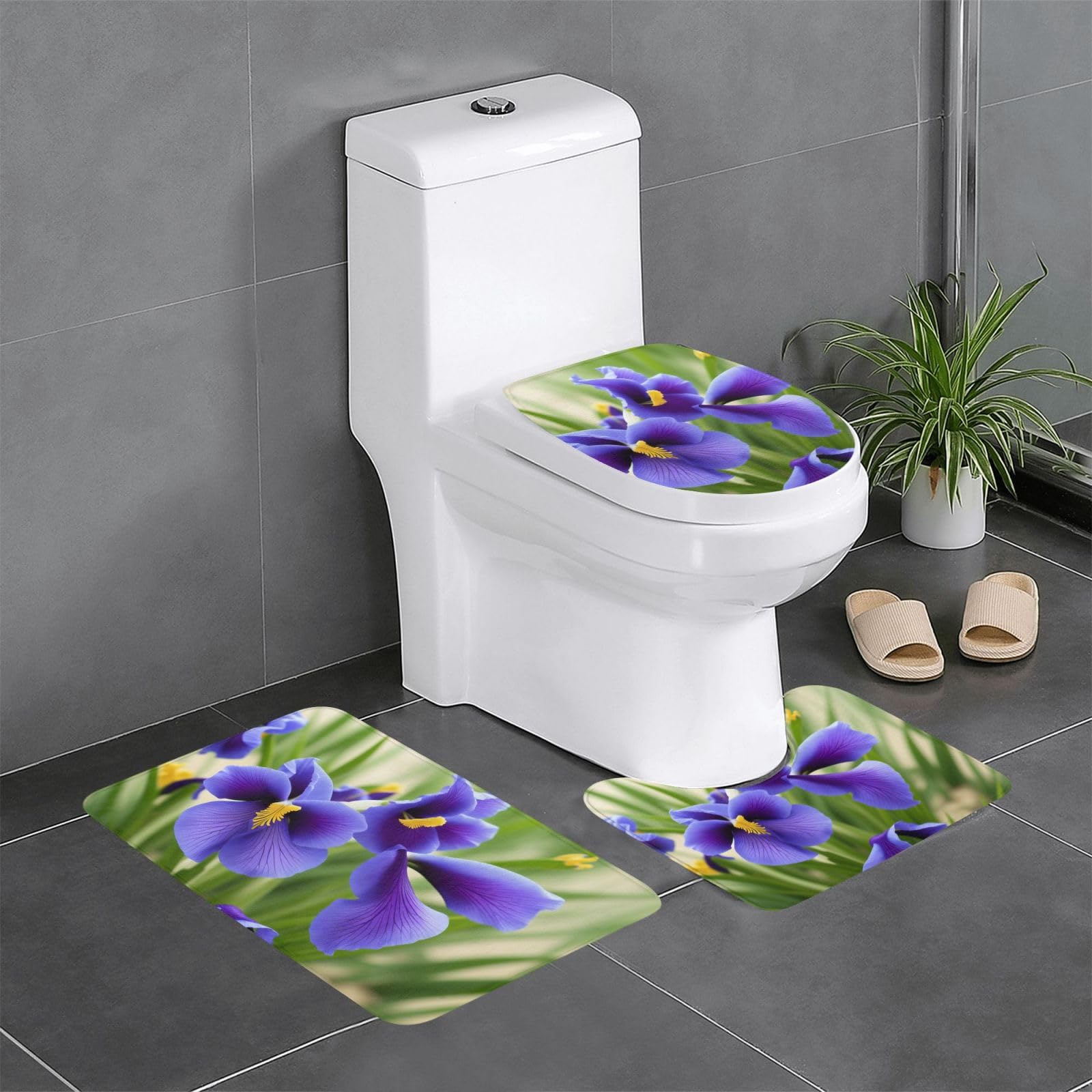 Tapis de toilette contour violet à fleurs pour sol de salle de bain cocoon