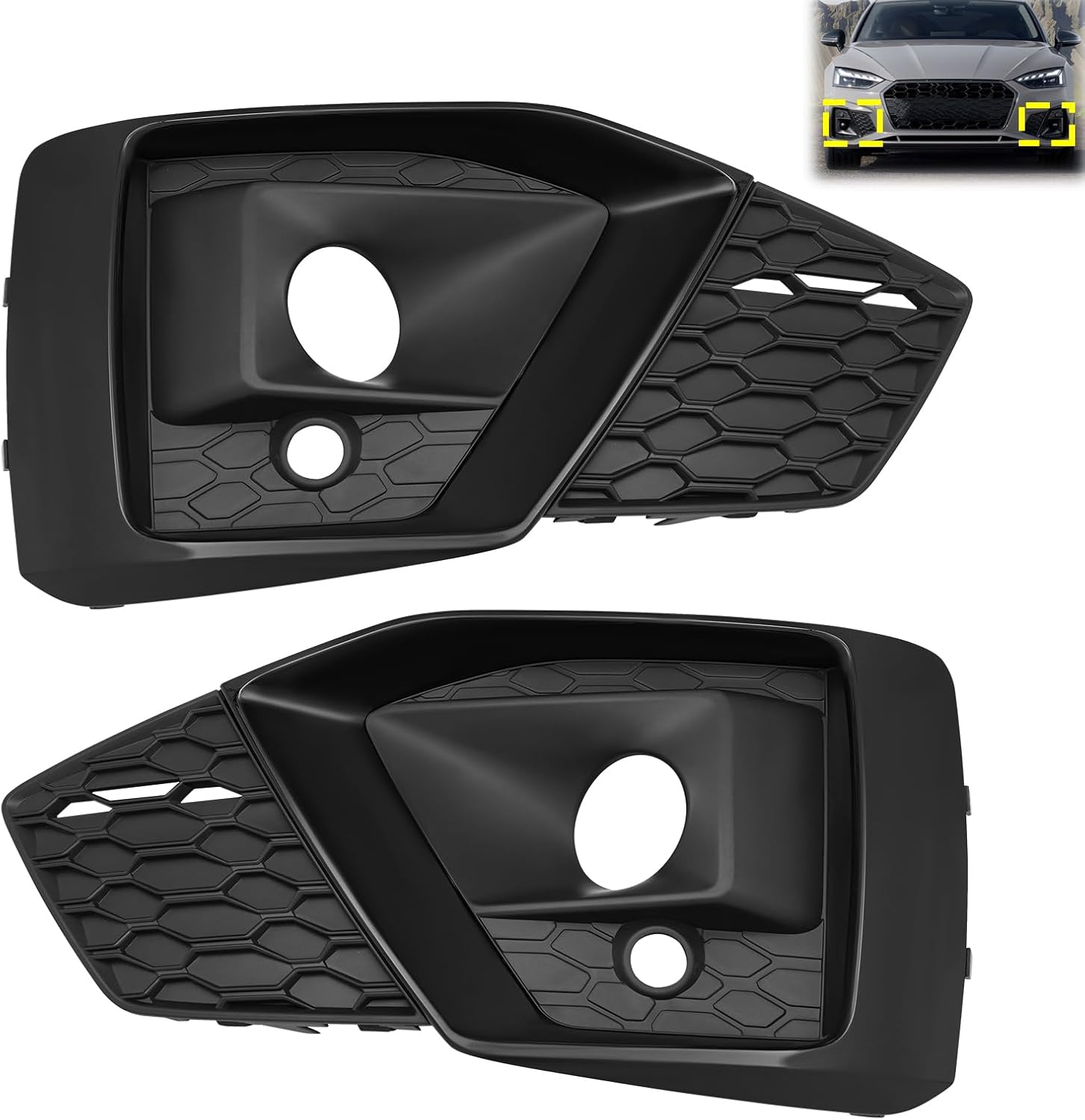 Pair Front Fog Light Covers Set for 2020-2022 Audi A5/S5/A5 Sportback/S5 Sportback,Black Bumper Fog Lamps Grilles Replacement 8W6807682 T 3Q7 8W6807681 T 3Q7
