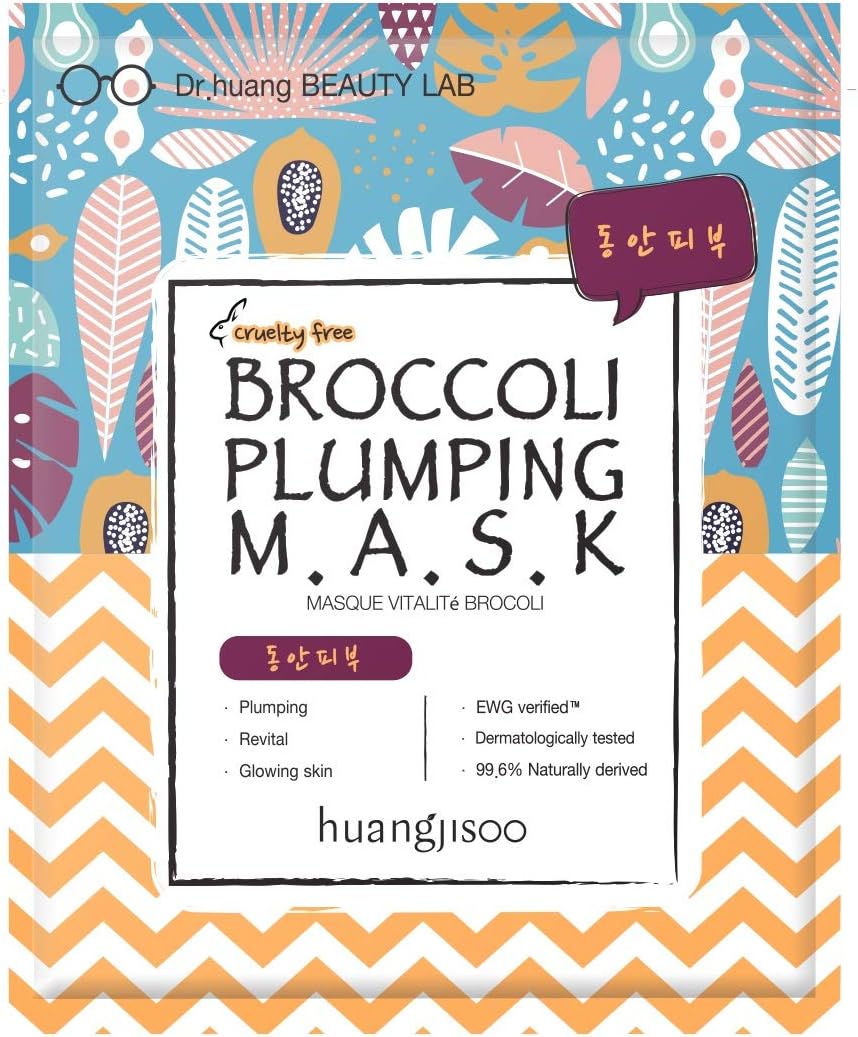 [huangjisoo] Broccoli Plumping Sheet Mask - Best Organic, Natural, Korean Sheet Mask for Saggy & Tired Skin - A Set of 5