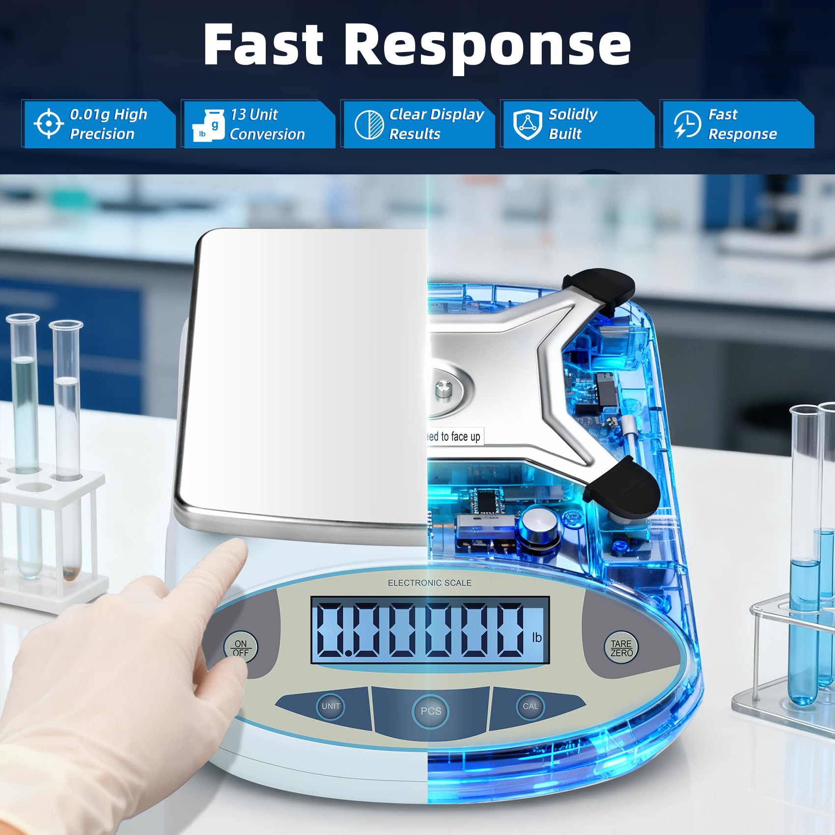 Báscula de laboratorio de 3000 g x 0,01 g, 13 unidades de 0,01 g de precisión, balanza analítica digital de alta precisión, escala electrónica de laboratorio, escala digital para cocina/joyería
