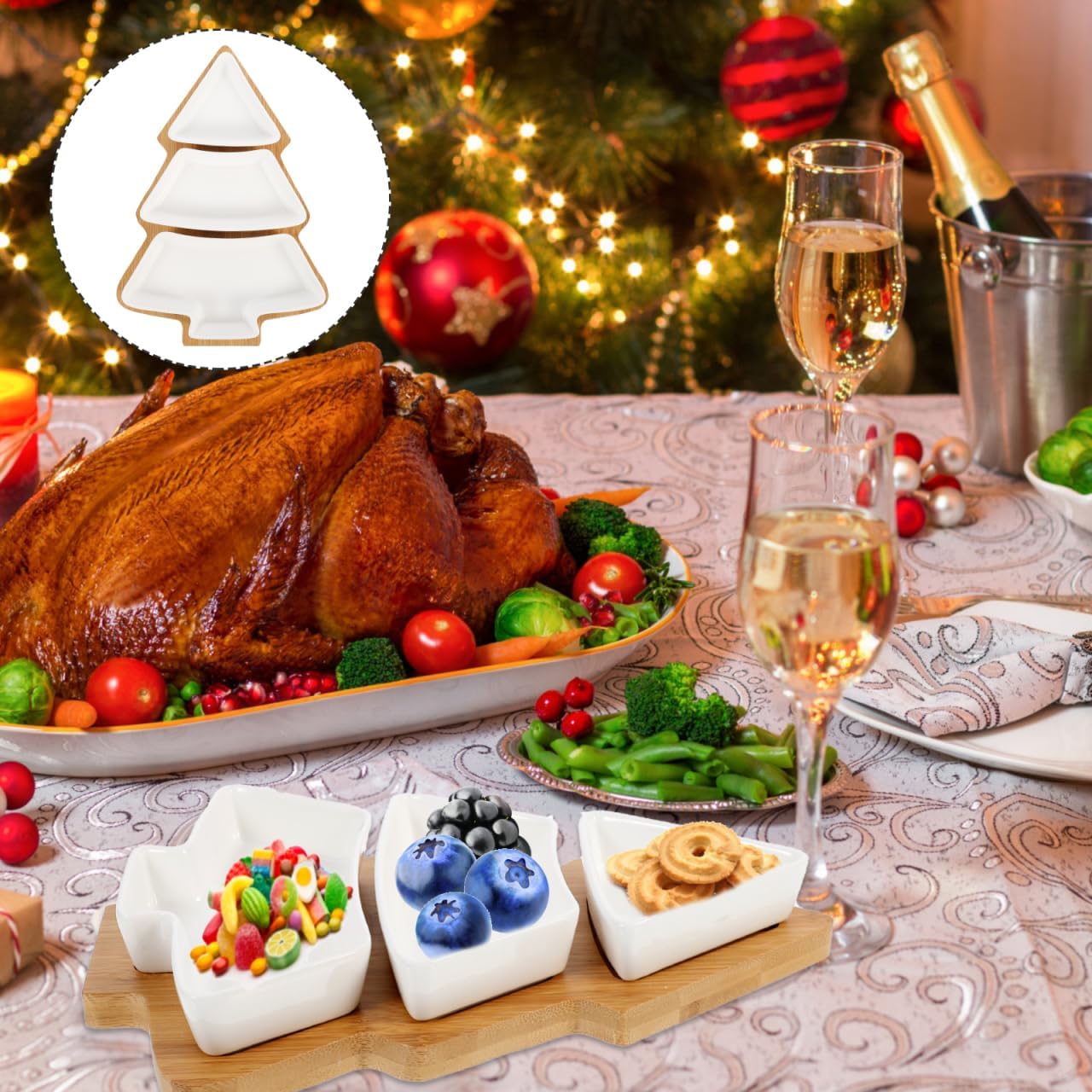Removable Ceramic Christmas Tree Dish Tray Stand for Snacks Nuts Dried Fruits Appetizers