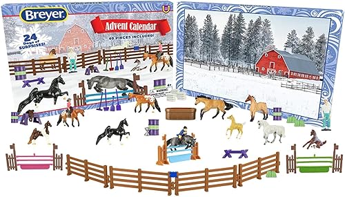 Breyer Colección navideña de caballos 2023  Calendario de Adviento - Juego de caballos  35 tesoros ocultos  7 caballos, 2 potros, 1 unicornio