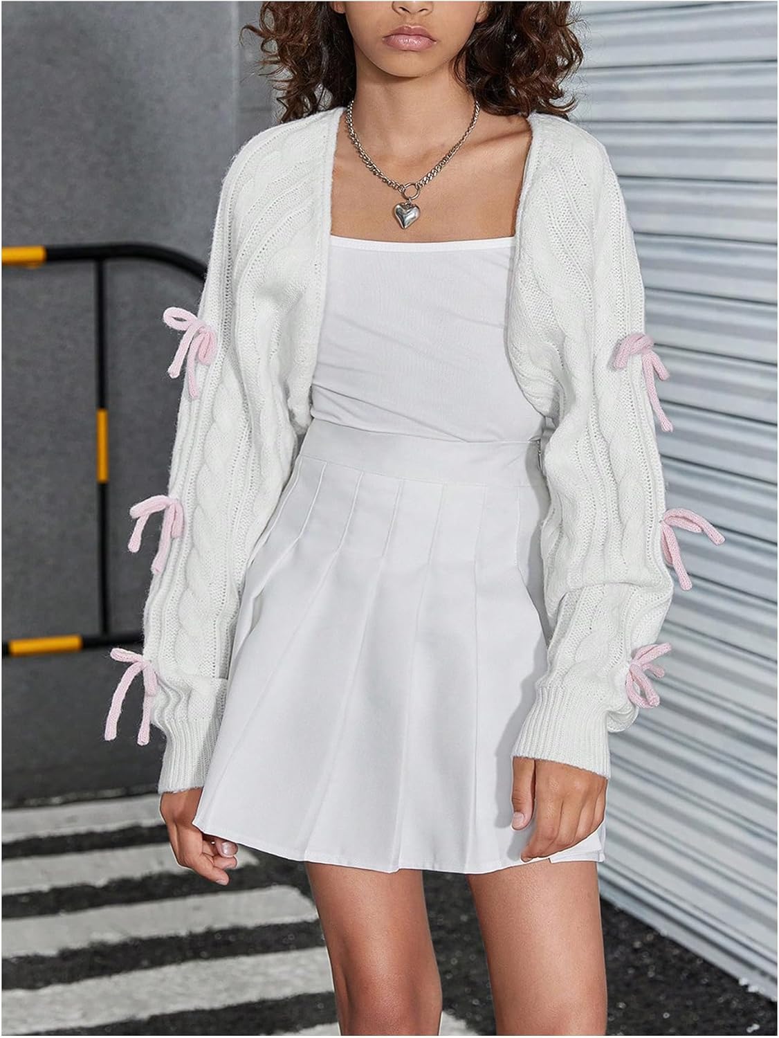 Floerns Girl's Y2k Bowknot Long Sleeve Cropped Cardigan Open Front Cute Bolero Shrug Sweater - Image 5