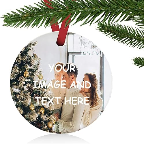Adornos colgantes de cerámica para árbol de Navidad, adorno personalizado de Navidad, adornos de foto personalizados, bola de adorno de foto