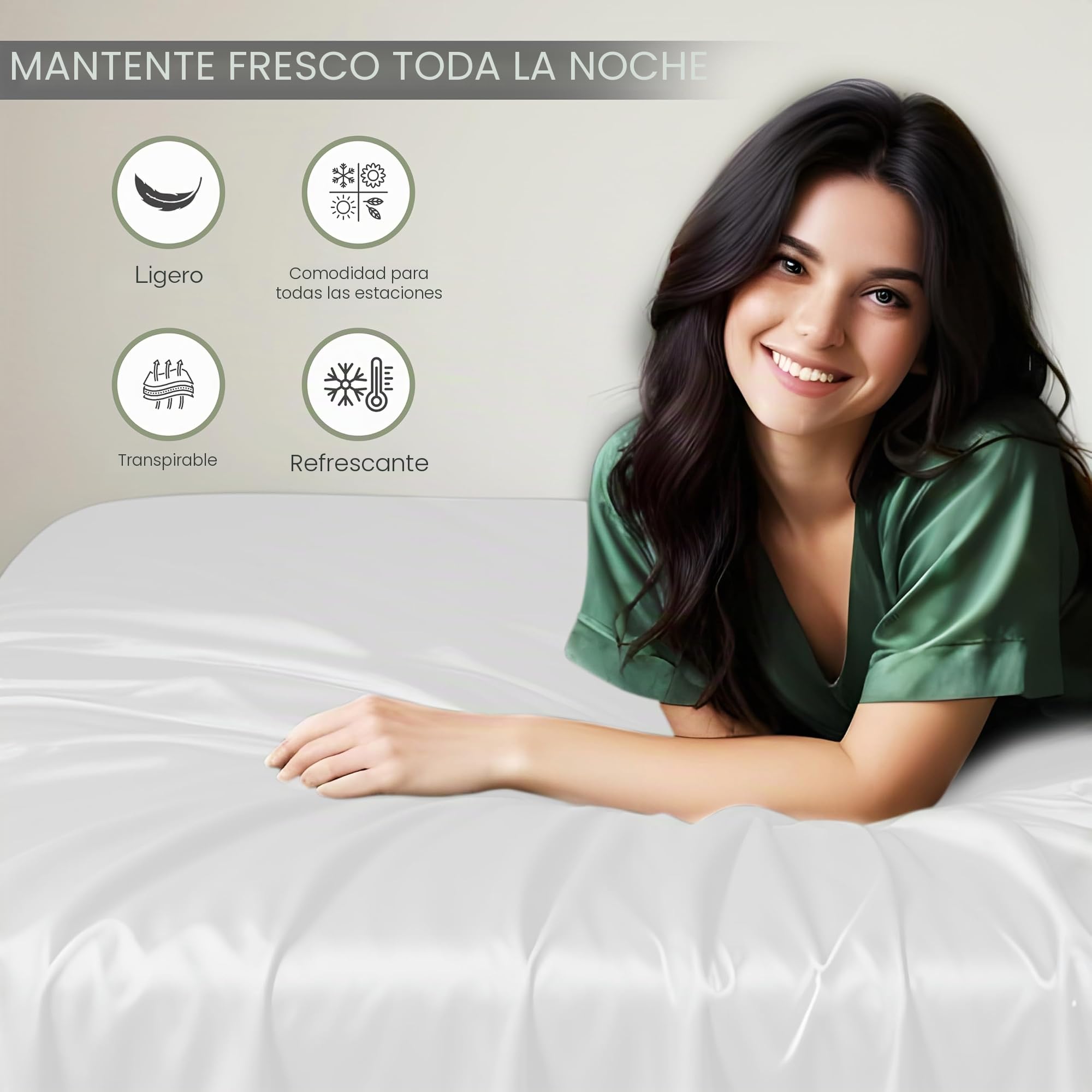 LINENWALAS Juego de ropa de cama de bambú de 4 piezas, sábanas refrescantes de seda vegana con 1 sábana bajera, 1 sábana encimera y 2 fundas de almohada (doble, blanco)