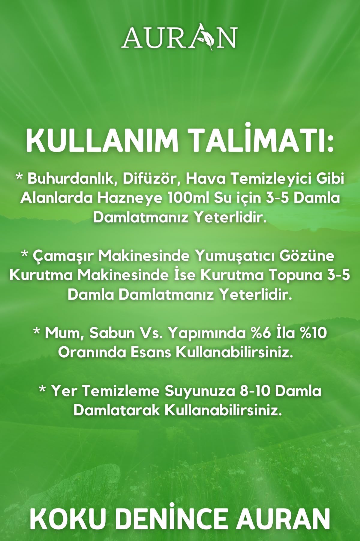 AURAN Nane Esansiyel Uçucu Koku Yağı Difüzör Esansı Buhurdanlık Yağı Aromaterapi Yağı 10ml