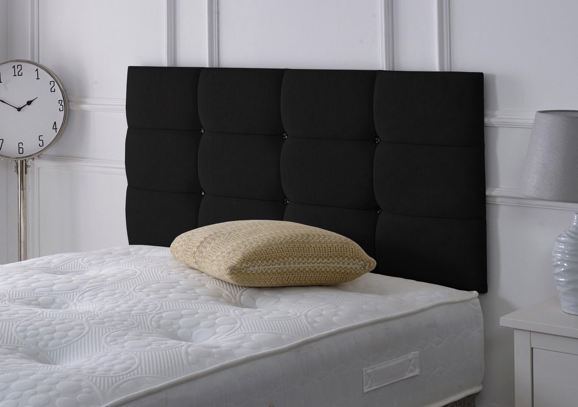 Divan Bed Headboard Roma Chenille 20" Height Padded Cubed Headboard (Black, 5ft Kingsize)