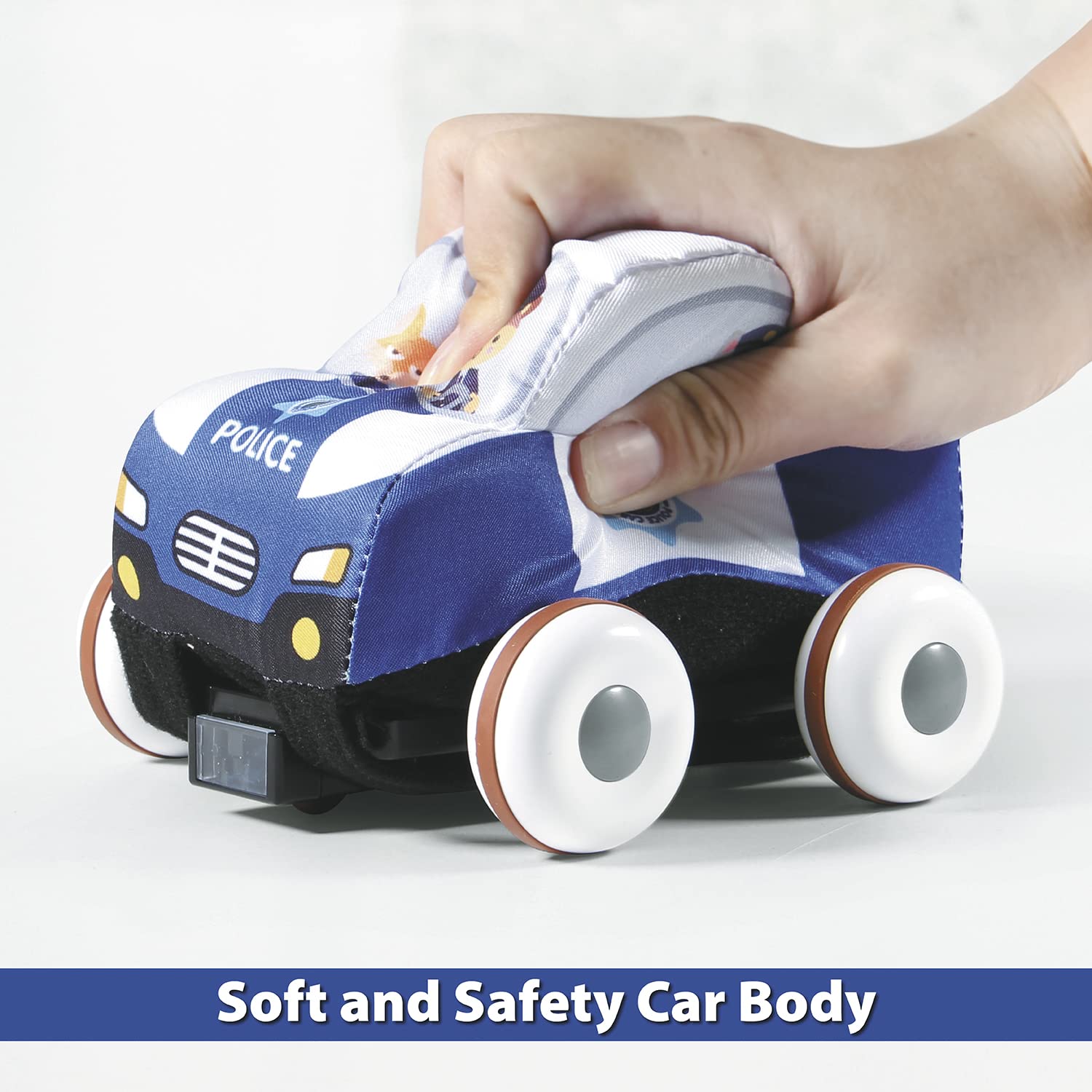 MONDO Toys - Soft Sponge Polizeiauto - IR Soft-Schwamm-Maschine waschbar - Lenkradfernbedienung Multifunktion inklusive - 5 Kinderlieder, 2 Lieder zum Lernen, 18 MIDIS - 63736