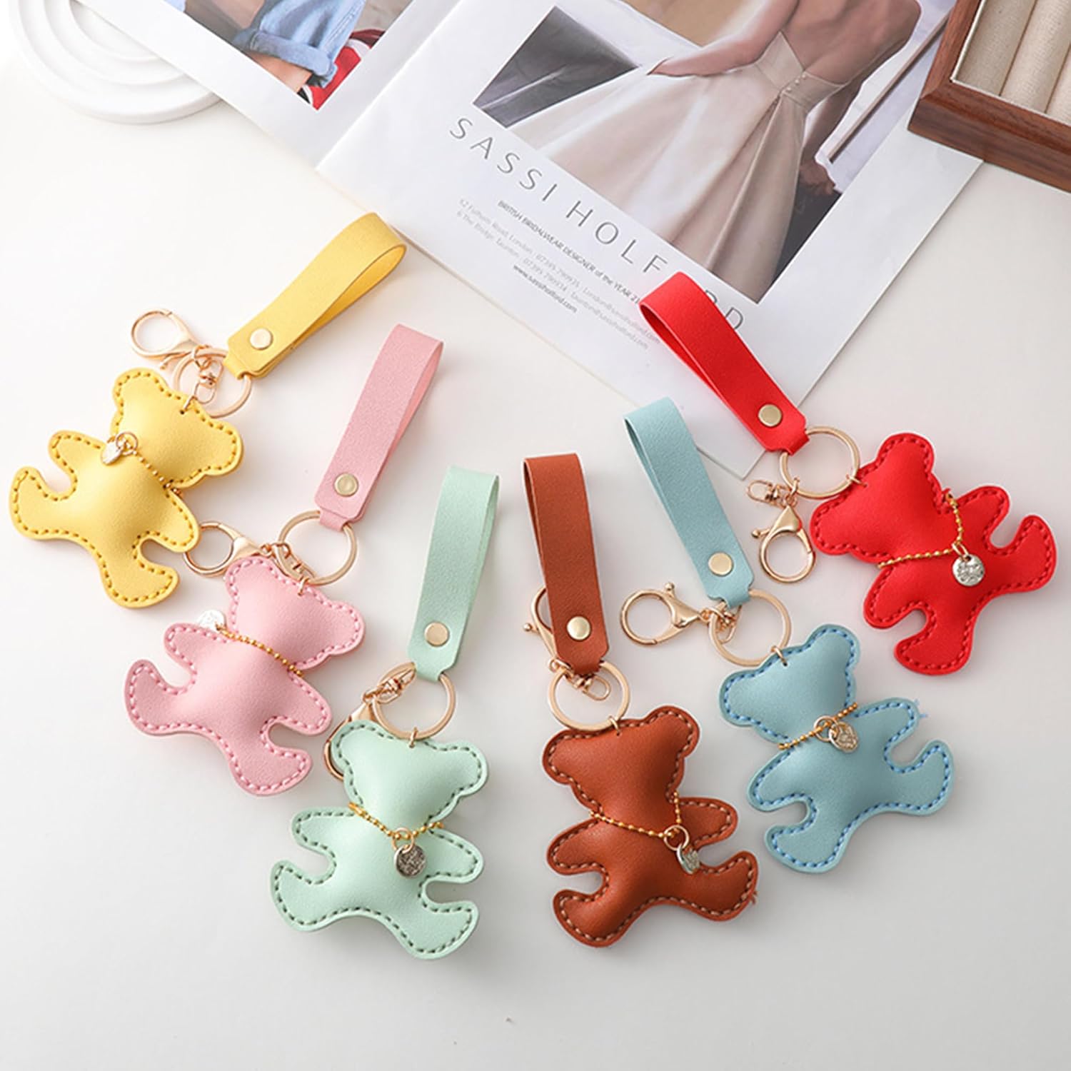 Cute Bear Keychain, Hand-Sewn Bear Charm for Purse Handbags Bag Accessories Car Charms PU Teddy Bears Key Charms - Image 8