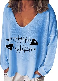 AanLun Patterns V Neck Polyester Sweatshrit Womens Going Out Low Cut Trendy Blouse Spring Cosy Long-Sleeve Pocket Loose Sweatshrit Woman