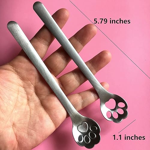 Miniatura 3 de Paquete de 8 cucharaditas de acero inoxidable con diseño de pata de gato, café, pastel, juego de cucharas de helado, 5.9 pulgadas
