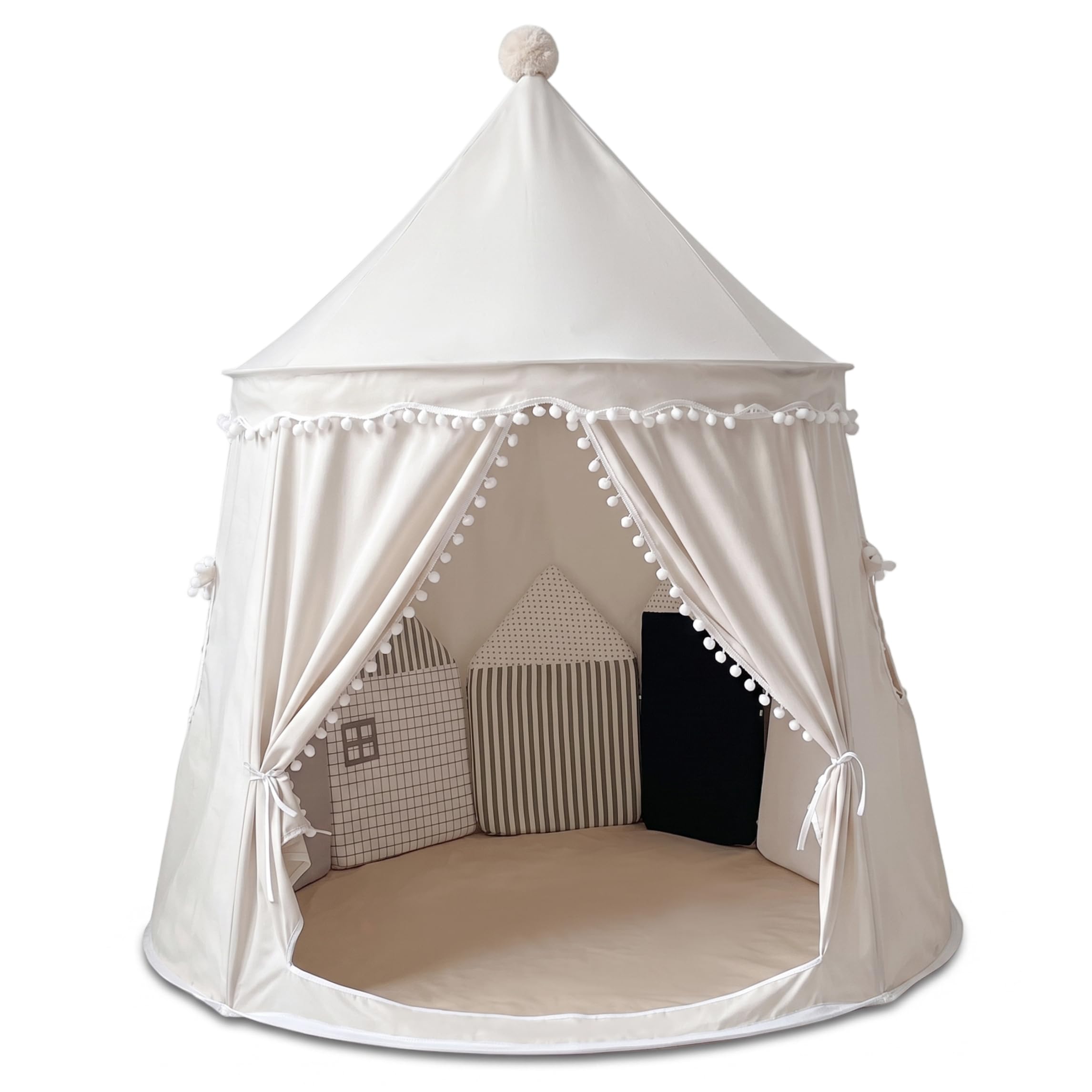 Tenda Teepee, Tenda da Gioco Pieghevole per Interni con Finestra di Ventilazione Beige