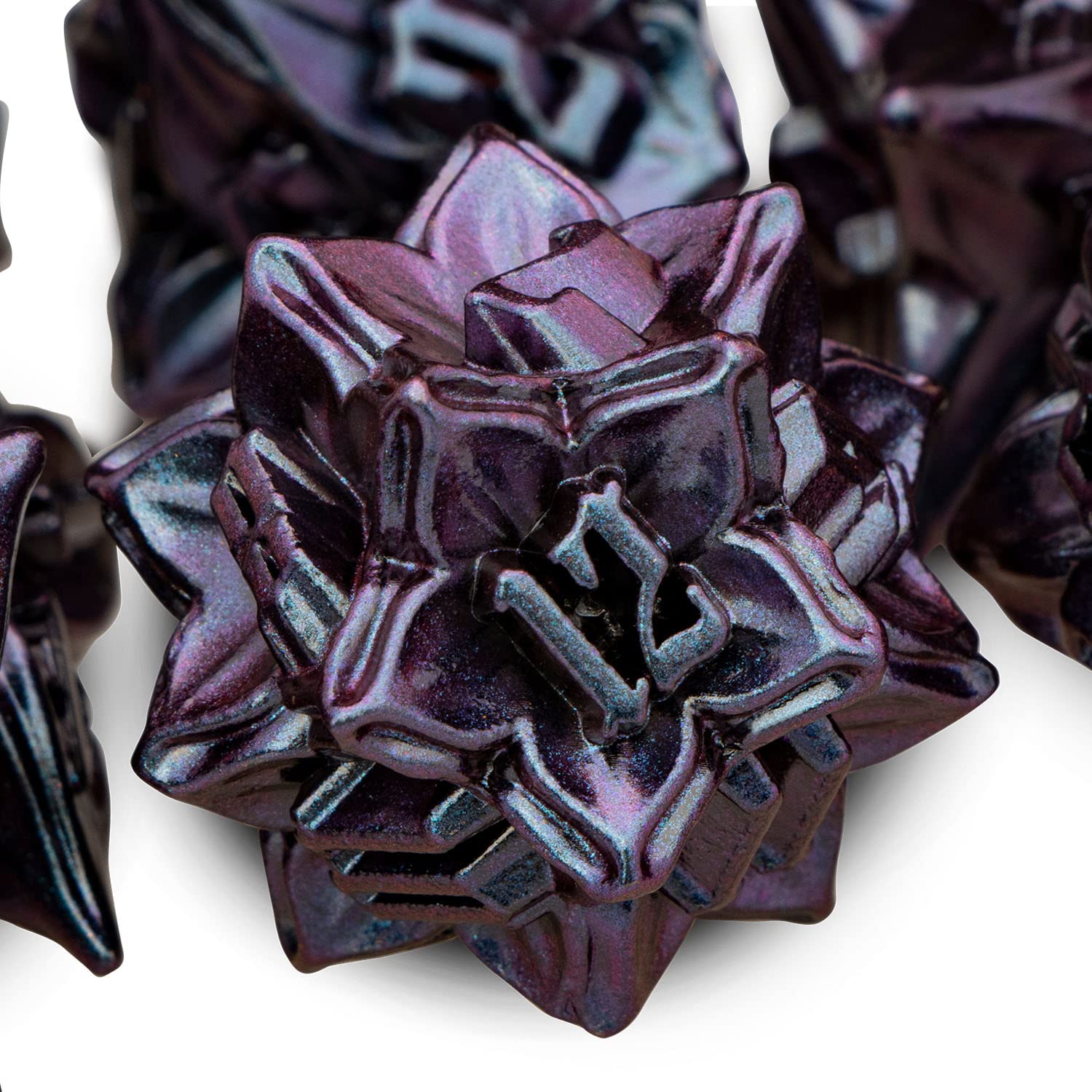 ARUOHHA DND - Juego de dados de metal hechos a mano con diseño de hojas de dragones con caja de regalo, 7 piezas de RPG poliédricos de 6 caras D y D, dados de juego de rol D20 D12 D10 D8 D6 D4
