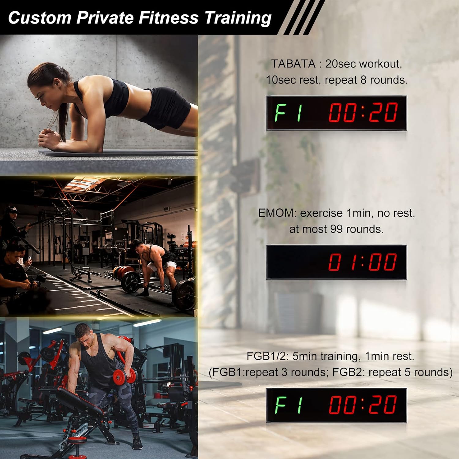 PATIKIL LED Gym Timer Workout Timer Interval Timer Count Down/Up Clock Wall Clock with Remote 11.4" Large Digital Display Timer for Home Garage Fitness