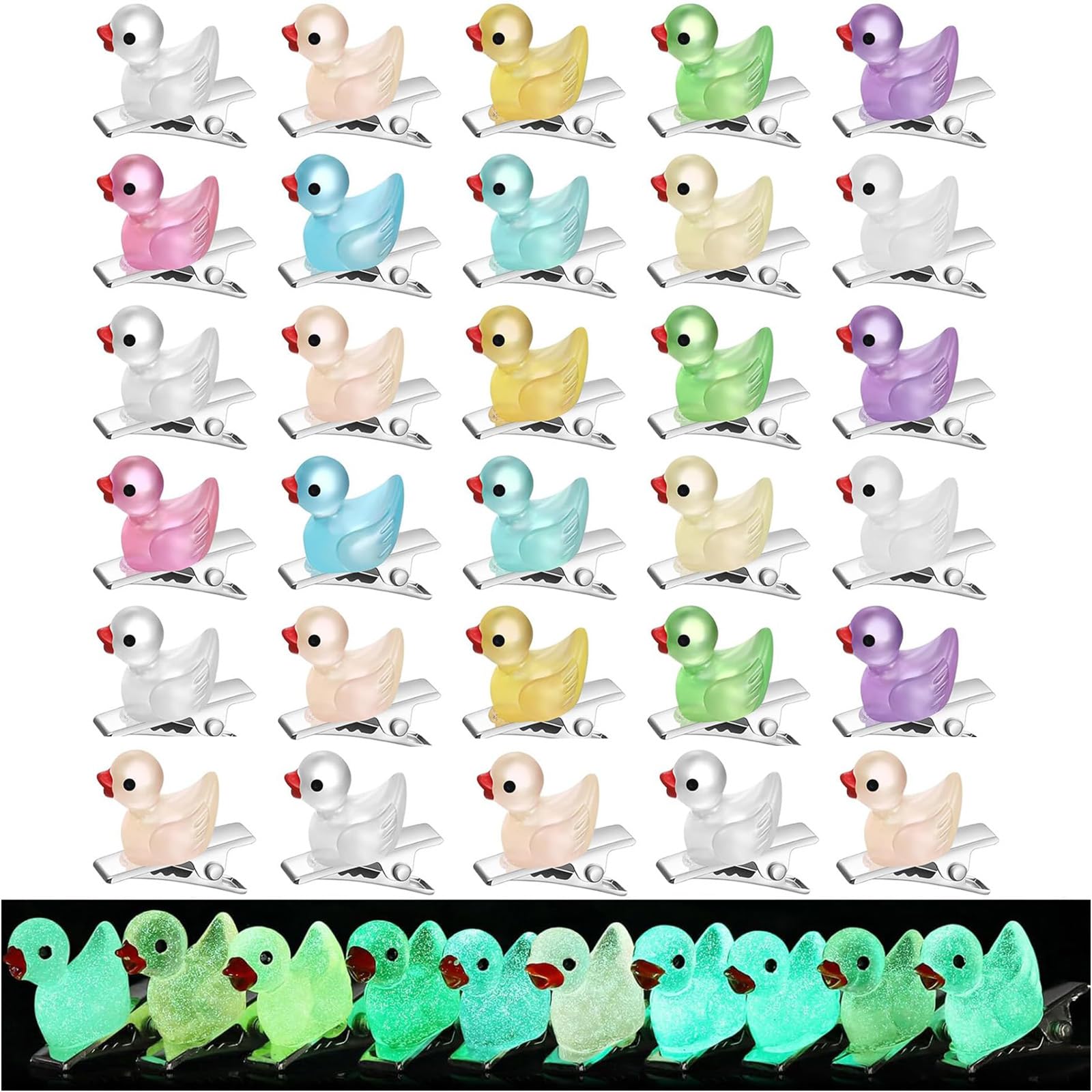 AstraGlam 30 Pcs Mini Resin Duck Hair Clips Glow Duck Hairpin for Girls Rave Hair Clips Women Music Festival Holiday Party Supplies