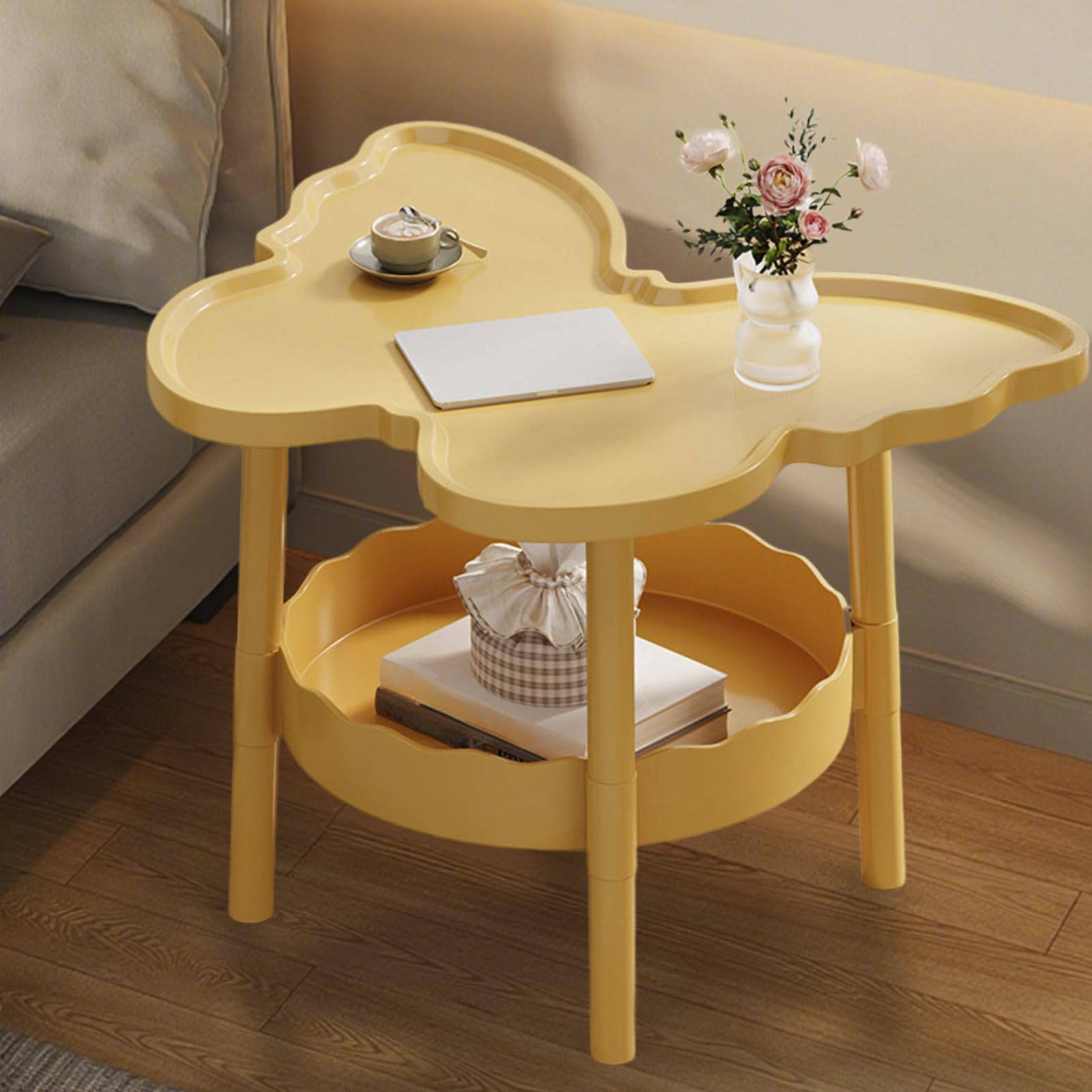 Small Coffee Table, Butterfly Shape Desktop Tea Table, Center Tables for Living Room,Modern Minimalist Side Tables for Small Spaces for Living Room, Bedroom, Bathroom, Balcony (Yellow)