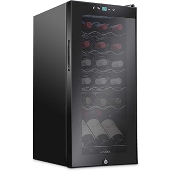Ivation 24 Bottle Compressor Wine Cooler Refrigerator w/Lock | Large Freestanding Wine Cellar For Red, White, Champagne or Sparkling Wine | 41f-64f Digital Temperature Control Fridge Glass Door Black