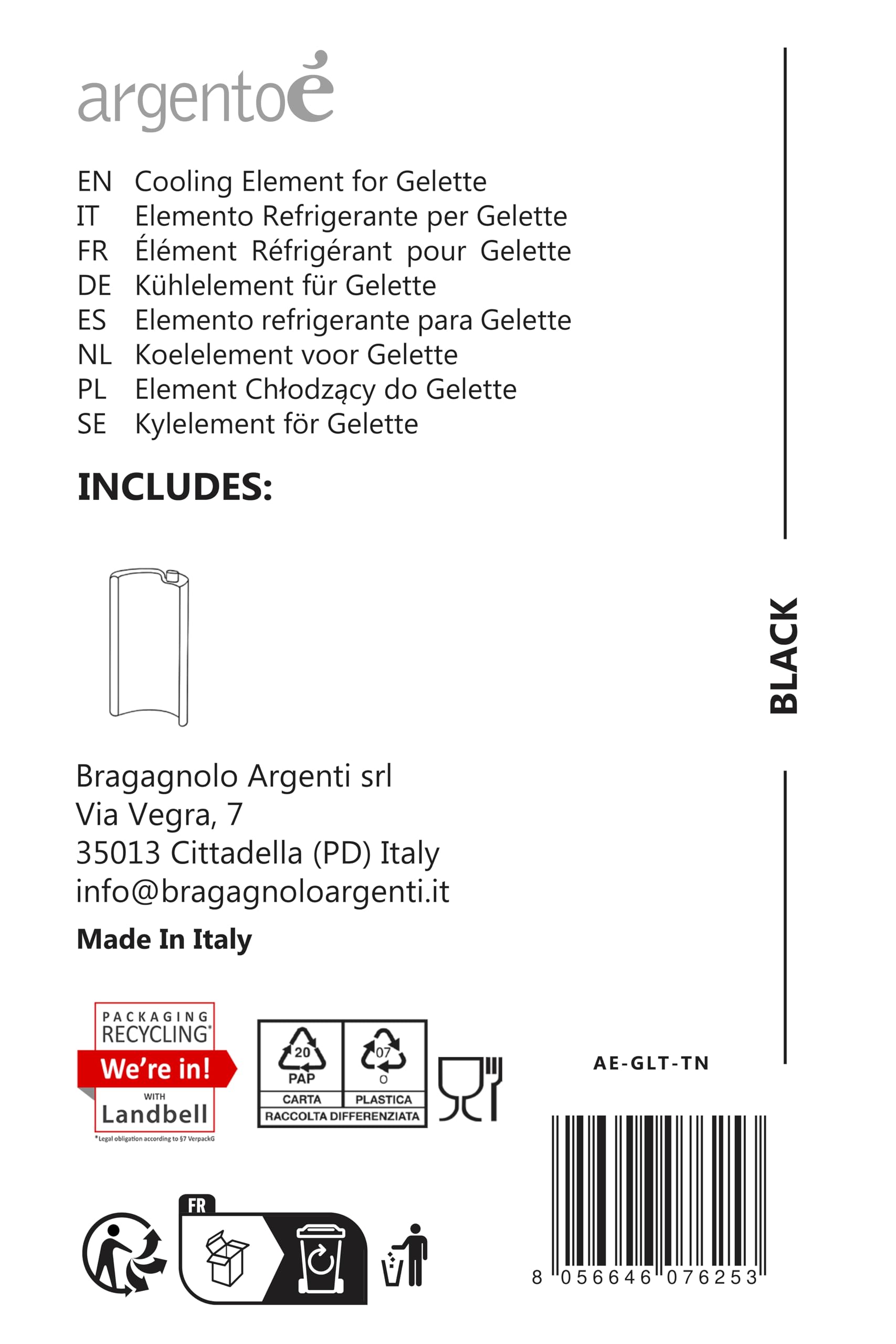 argentoè Accumulatore di Freddo per Gelette Raffredda Bottiglie Vino - Elemento Refrigerante Aggiuntivo e di Scorta per Glacette Termica e Portabottiglie da Tavolo - Ricambio Originale (1pz Nero)