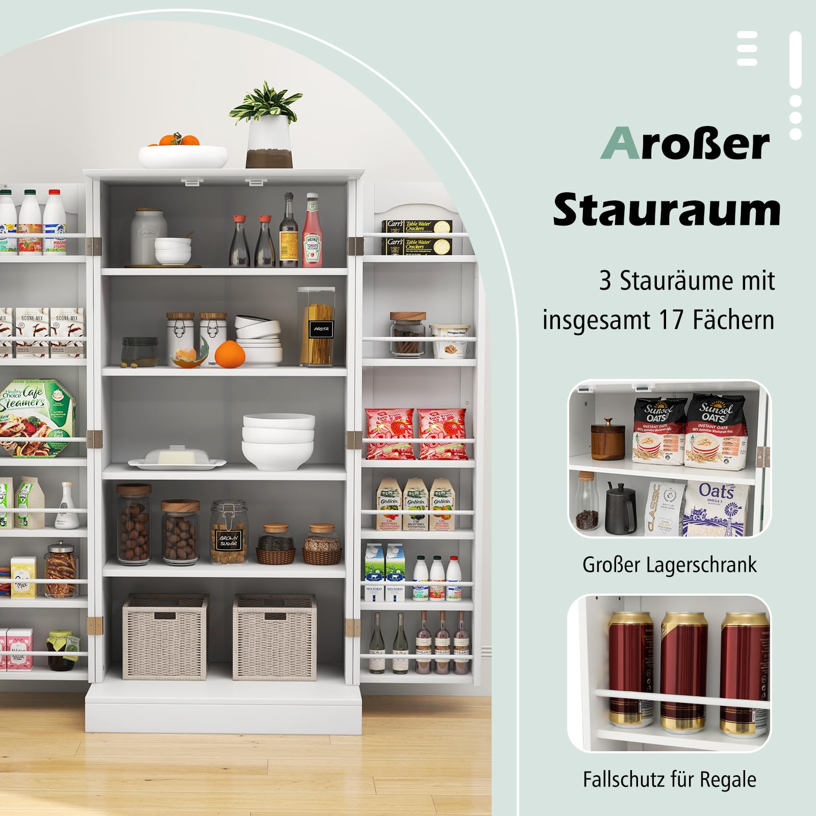 COSTWAY szafka kuchenna, szafka magazynowa, szafka do przechowywania z 2 drzwiami i 6 regulowanymi półkami, szafka wielofunkcyjna do kuchni, salonu, jadalni, 60 x 40 x 120 cm, biały