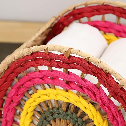Miniatura 7 de YRMT - Cesta de almacenamiento de mimbre tejida de jacinto de agua para estantes, despensa, decoración de arco iris, cesta de almacenamiento