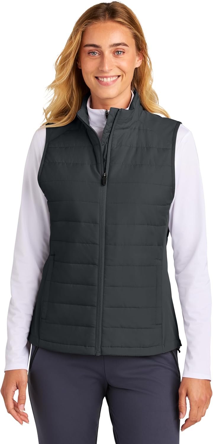 SPORT-TEK Women's Teknical Hybrid Vest | Lightweight Insulated Zip Up Vest, Water Repellent, Adjustable Hem, Zip Pockets