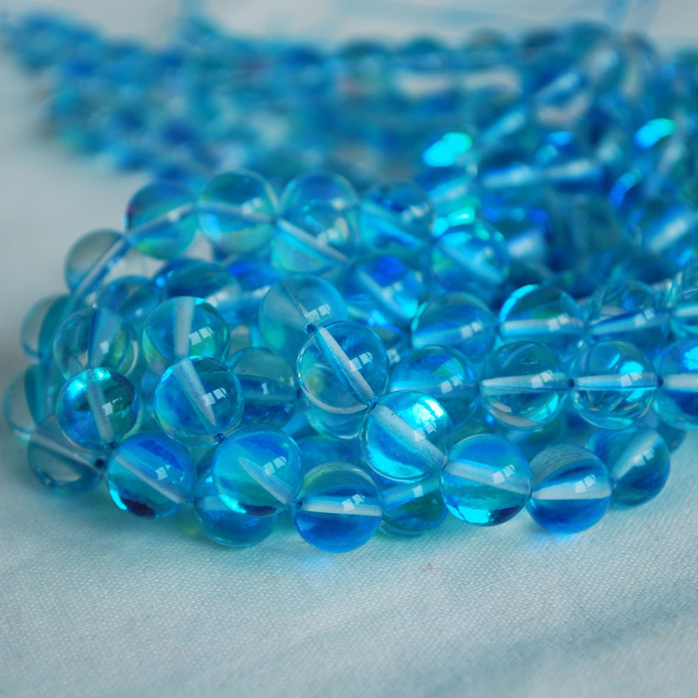Oriental Direct Based In Yorkshire Blue,Aqua Mystic Aura Quartz - Aqua Blue - Round Beads - 6Mm - 15.5" Strand