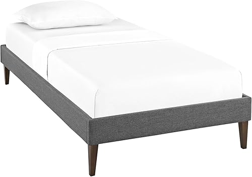 Miniatura 5 de Modway Sharon - Marco de cama de tela individual con patas cónicas cuadradas, color gris Gris,Celeste,Vinilo