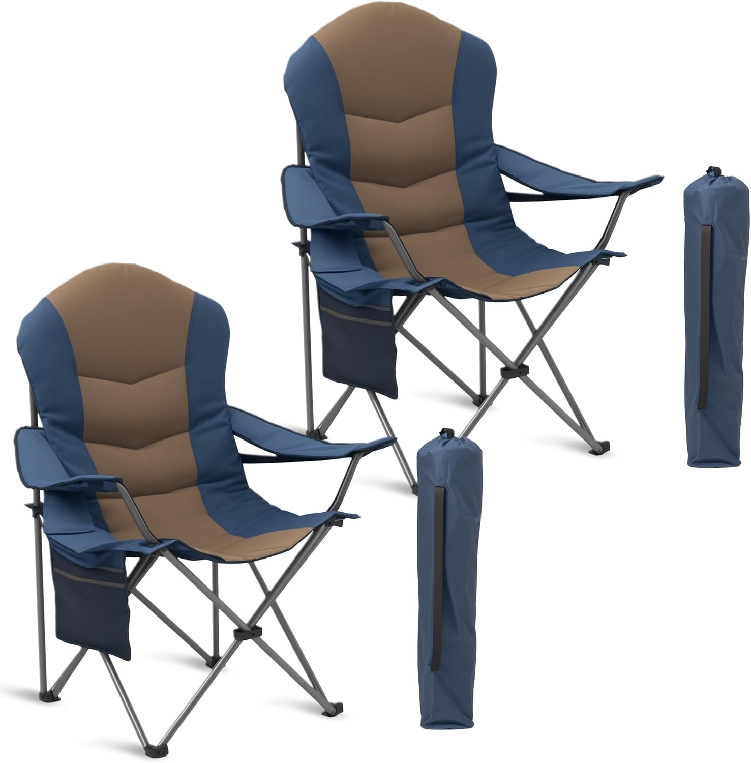 2-Pack Portable Folding Camping Chairs with Lumbar Support & Cup Holder