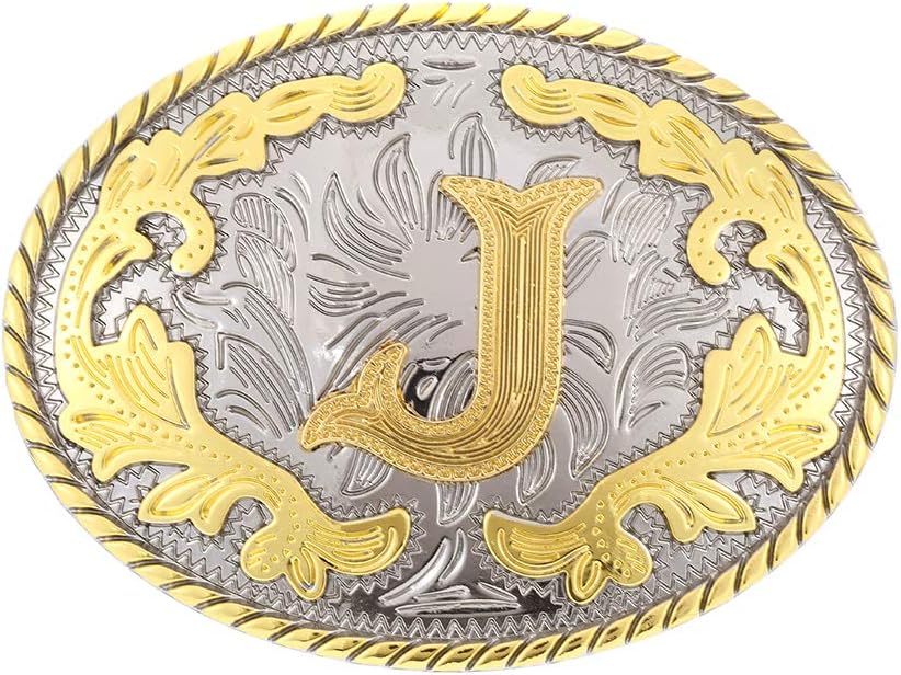 HUABOLA CALYN Men's Western Buckle Initial Letters ABCDEFG to Y-Cowboy Rodeo Gold Large Belt (multicolour, Free Size)