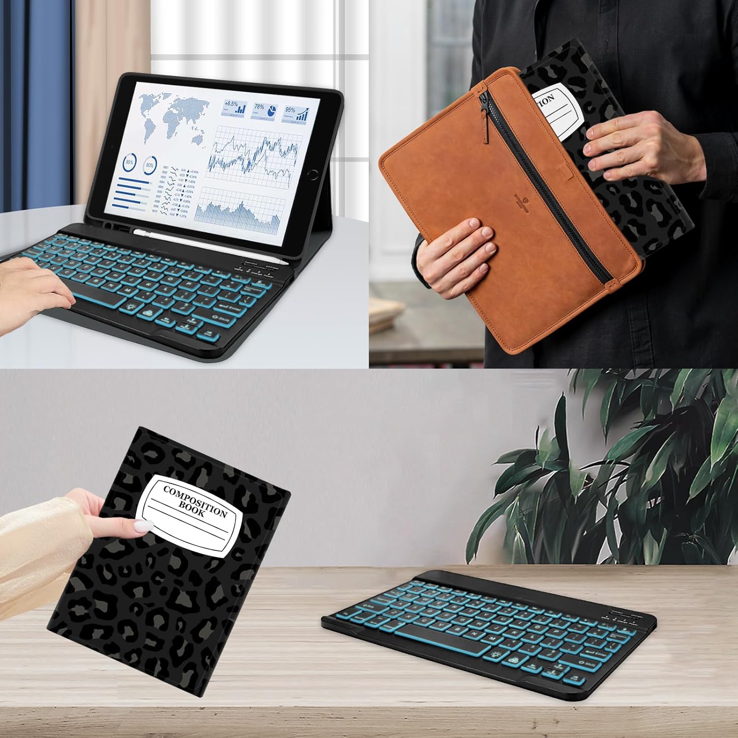 TopPerfekt for iPad 9th Generation Keyboard Case 10.2" 2021, Magnetically Absorbent, Auto Sleep/Wake, Pencil Holder for iPad 8th Gen 2020, 7th Gen 2019, Air 3rd, pro 10.5" (Notebook Leopard Blackgrey)