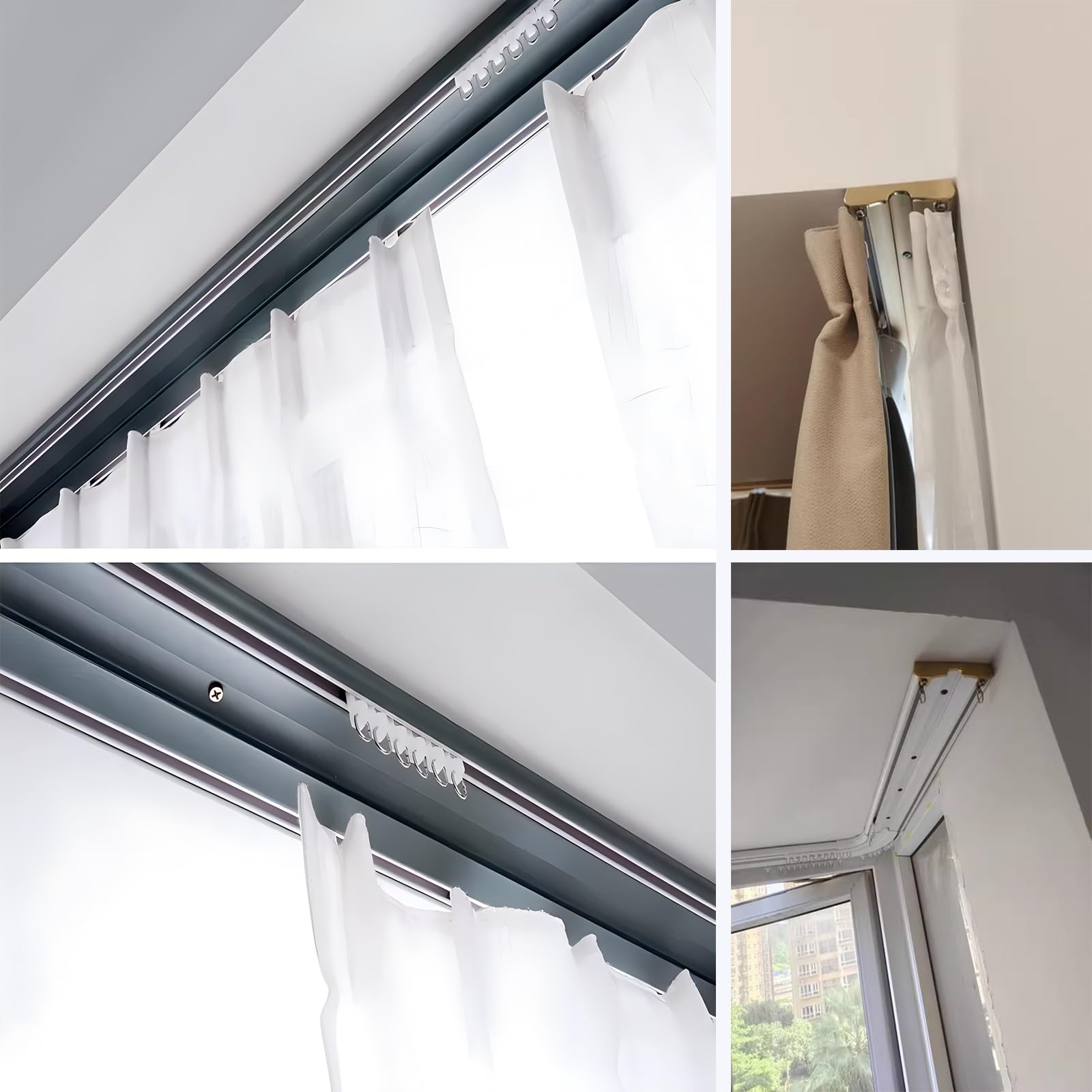 HDYZJQ Double Curtain Rod for Heavy Curtain, 48 66 72 100 120 144 180 in Curtain Conjoined Double Tracks, Ceiling Mounting Metal Curtain Rail with Clips(White,132in/11ft/3.4m)