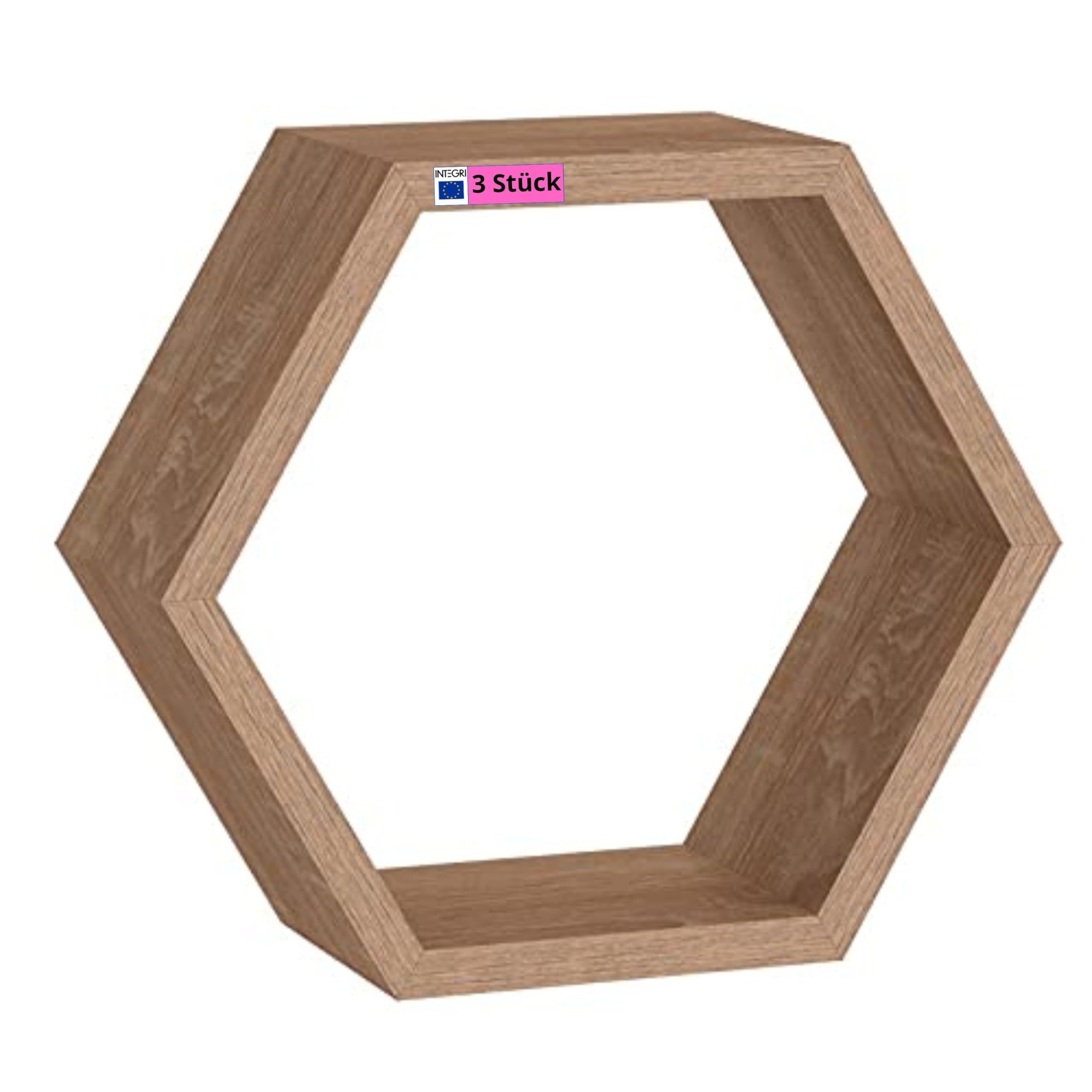 Velano Hexagon Regal - 3er Set Wandregal - Schweberegal - Hängeregal - Bücherregal - Regal Wand - 30x26x11.5 cm - Wanddeko Wohnzimmer - Schlafzimmer - Küche - Badezimmer - Kinderzimmer FHS