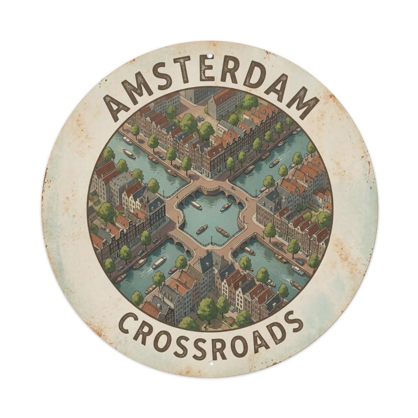 Vintage Travel Amsterdam Netherlands Junction Metal Tin Sign