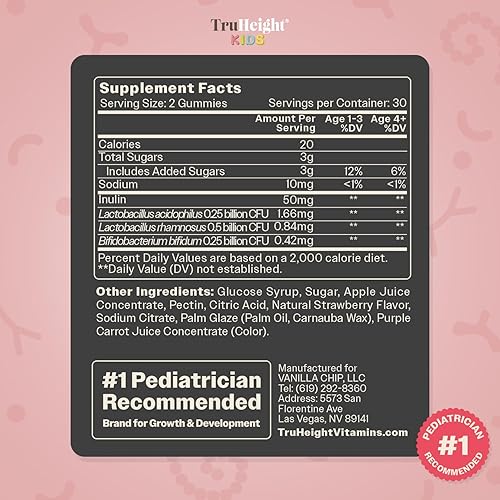 Miniatura 5 de TruHeight Gomitas prebióticas y probióticas para niños a partir de 2 años (sabor a fresa) Suplemento natural para la salud digestiva, el intestino