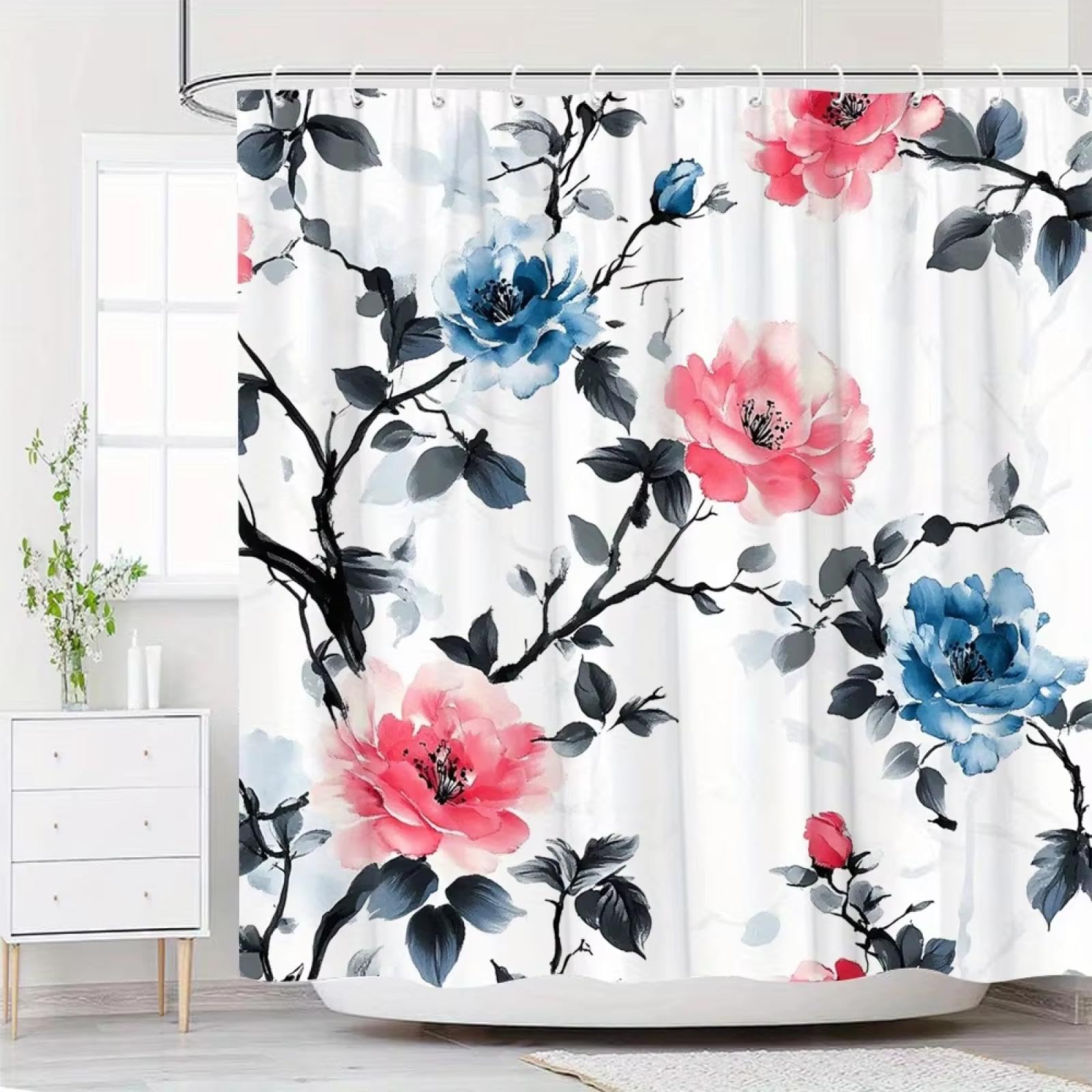Rideau de douche fleuri rose et bleu pour apporter douceur et poésie à votre maison