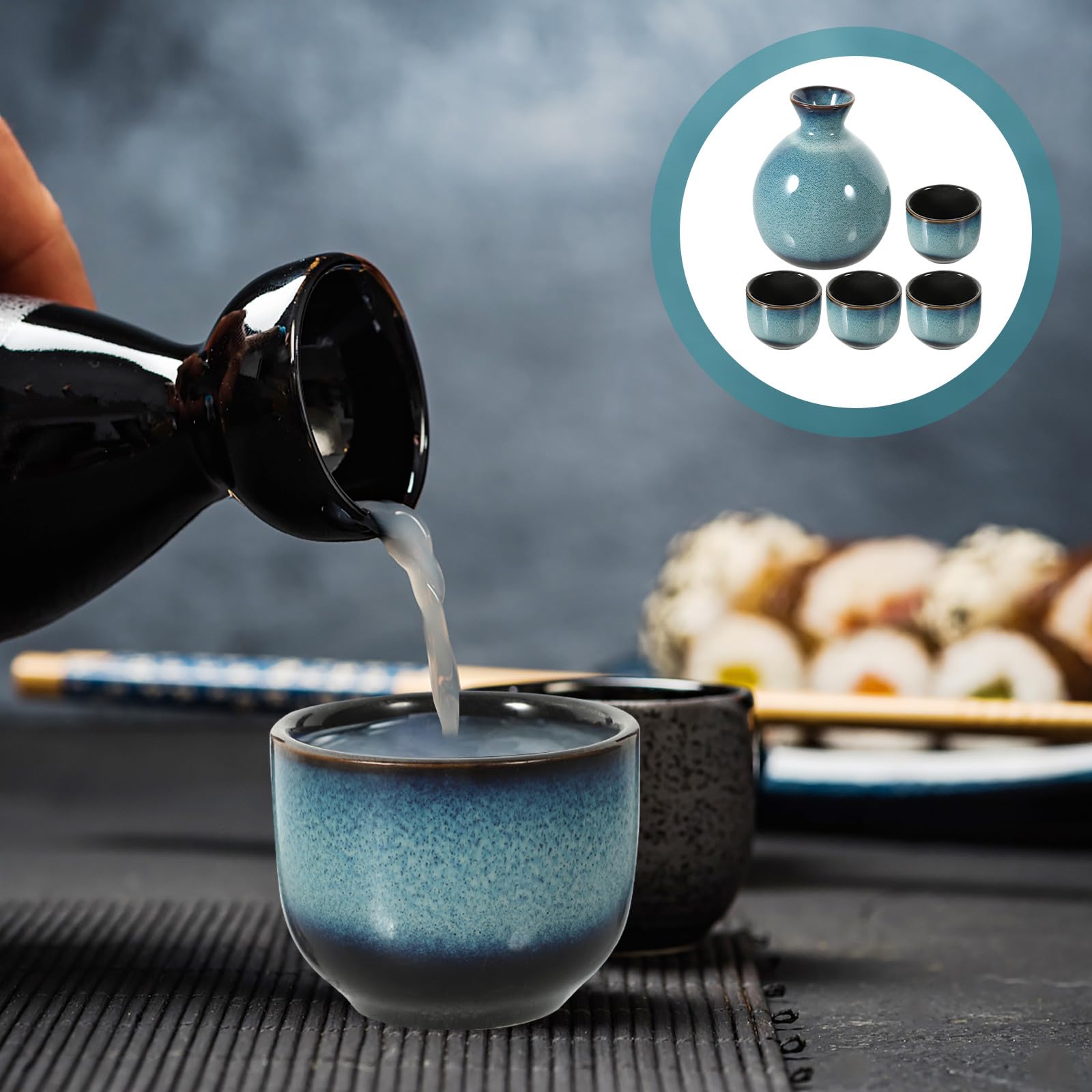 PATKAW Set de Tasses à Saké Vintage et Bouilloire à Saké de Style Japonais en Céramique à Finition Opaline, Sûr à Utiliser, Couleur Aléatoire pour Hôtels et Restaurants