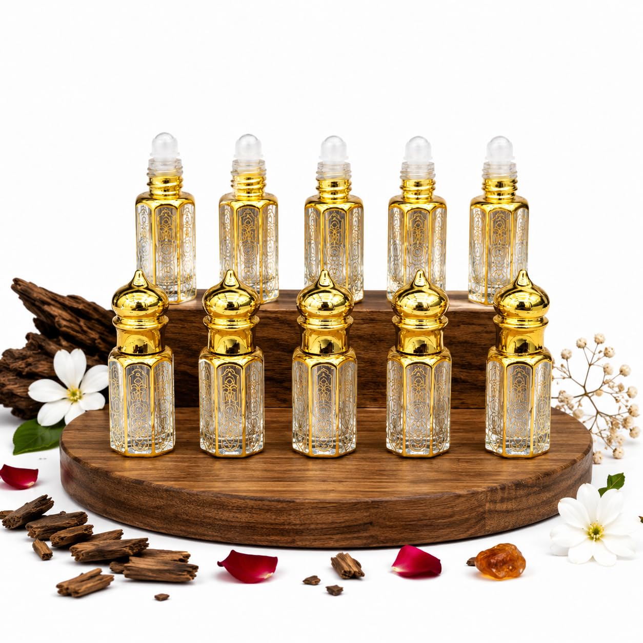 Empty Roll On Attar Bottle 6ml Pack of 10 | Decorative Glass, Leak-Resistant, Gold Finish, For Essential Oils, Reusable Containers-image-43