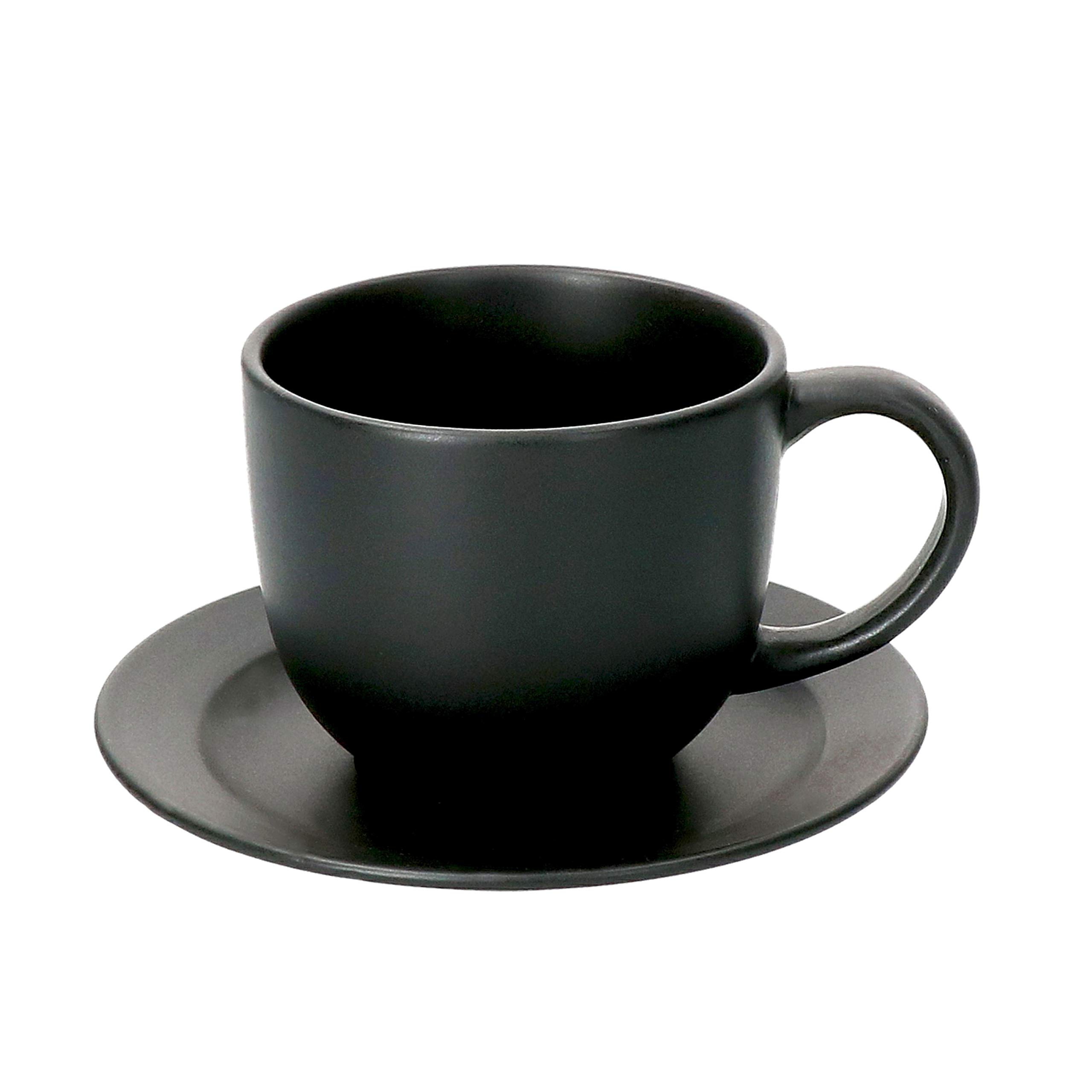 MamboCat 18-teiliges Kaffee-Service Lampart Nero I modernes Steingut-Geschirr-Set für 6 Personen - im modernen Ethno-Stil I Tassen Unterteller Kuchenteller I Kaffeeservice 6 Personen Schwarz matt