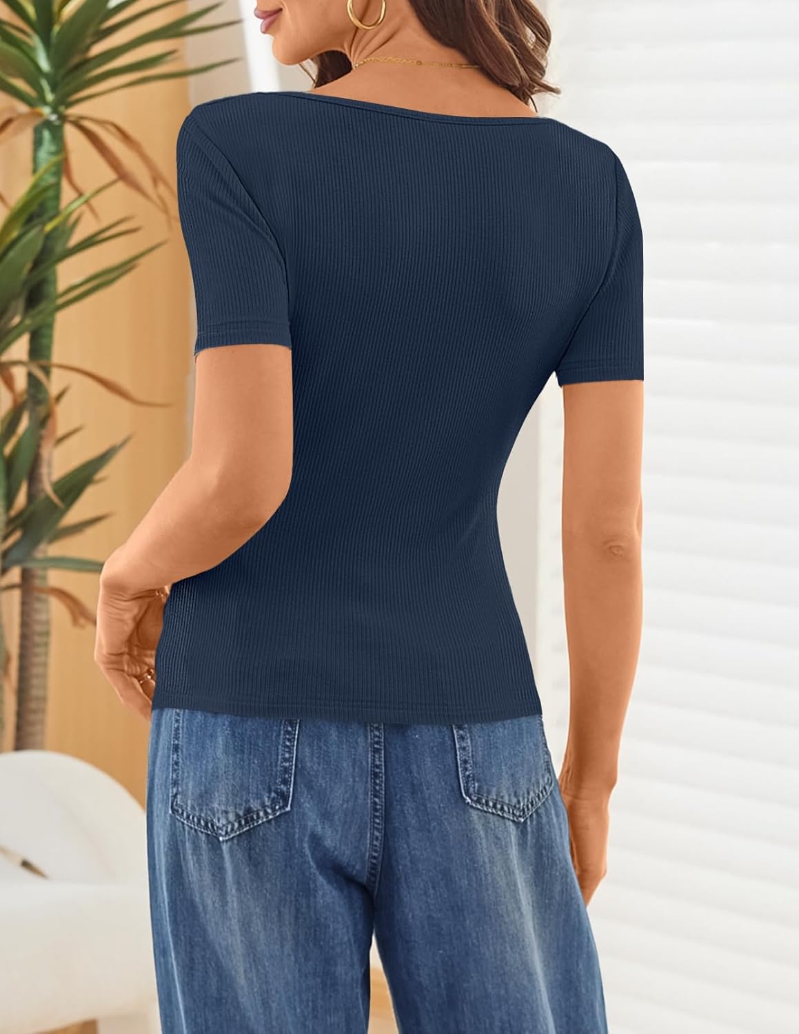 MEROKEETY Women's Summer Asymmetrical Short Sleeve Tops 2026 Casual Dressy Ruched Fitted Y2K Going Out Date Night T Shirts - Image 5