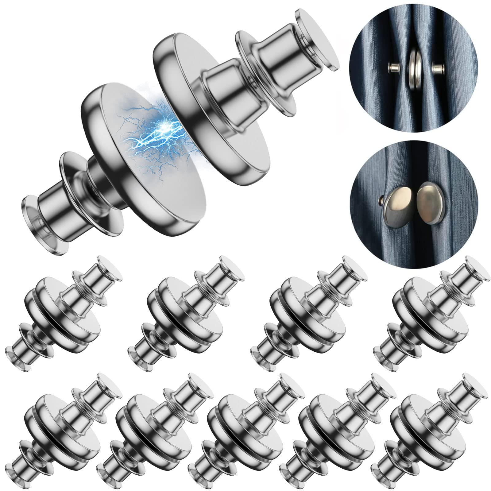 Eummy Silver 10 Pairs Magnetic Curtain Button Removable Magnetic Curtain Buckle Curtain Magnets Closure Shower Drapery Magnetic Button Light Leakage Prevention For Home Bedroom Office