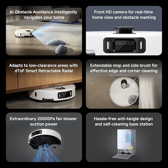 XIAOMI 5 Pro Robot Vacuum & Mop, 20000Pa Powerful Suction, AI Obstacle Avoidance, Low-Profile Design for Under Furniture, Carpet Detection & 80°C Hot Water Mop Washing.