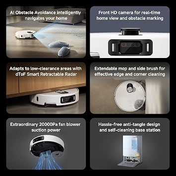 XIAOMI 5 Pro Robot Vacuum & Mop, 20000Pa Powerful Suction, AI Obstacle Avoidance, Low-Profile Design for Under Furniture, Carpet Detection & 80°C Hot Water Mop Washing.
