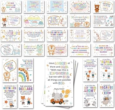 60 Mini Prayer Scripture Cards with Assorted Bible Verses for Childrens Bible Studies Encouragement Cards for Kids Child, Inspirational Religious Christian Gifts for Family Children JRM065