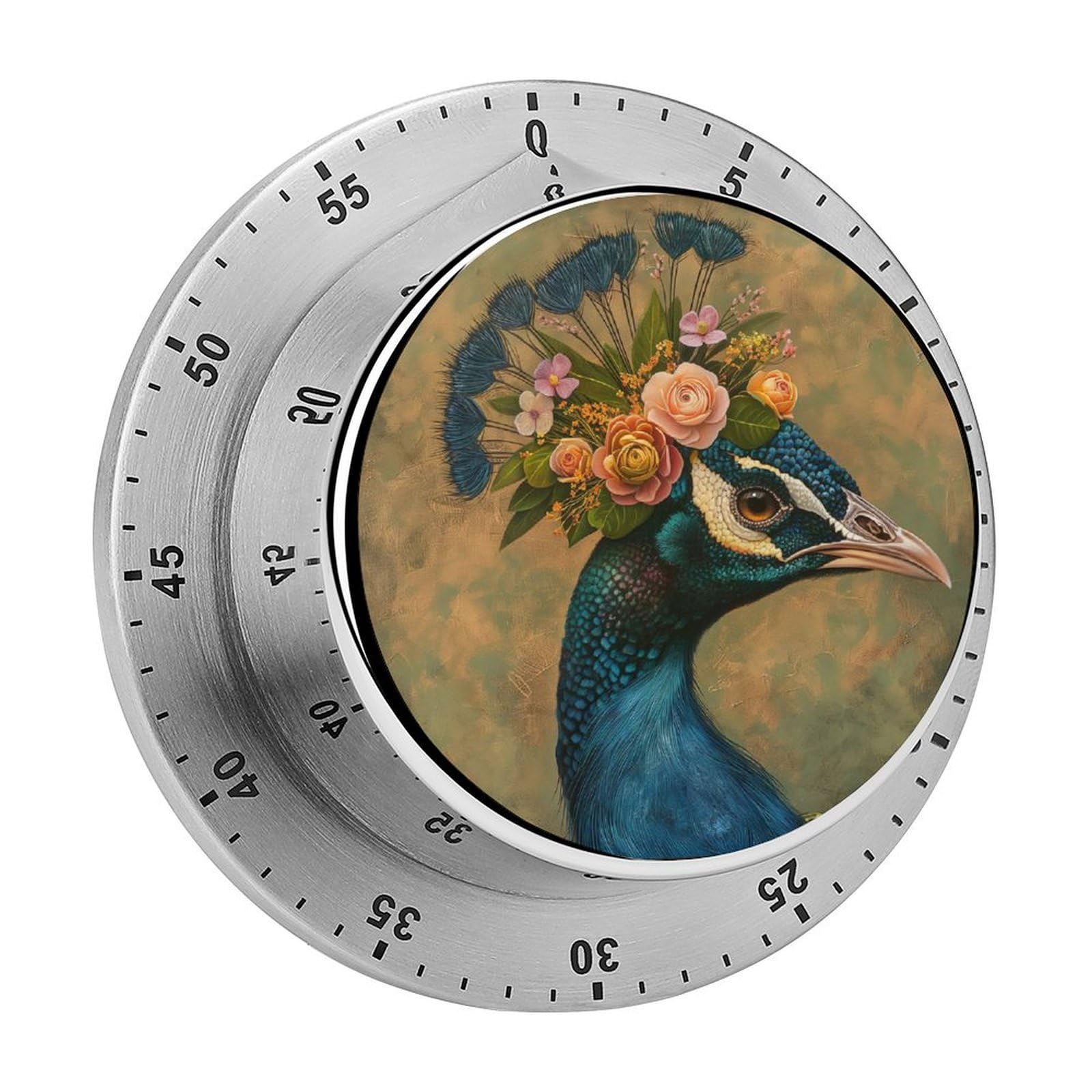 Peacock Flowers Kitchen Timer Magnetic Countdown Countup Timer for Cooking Baking 8x8cm