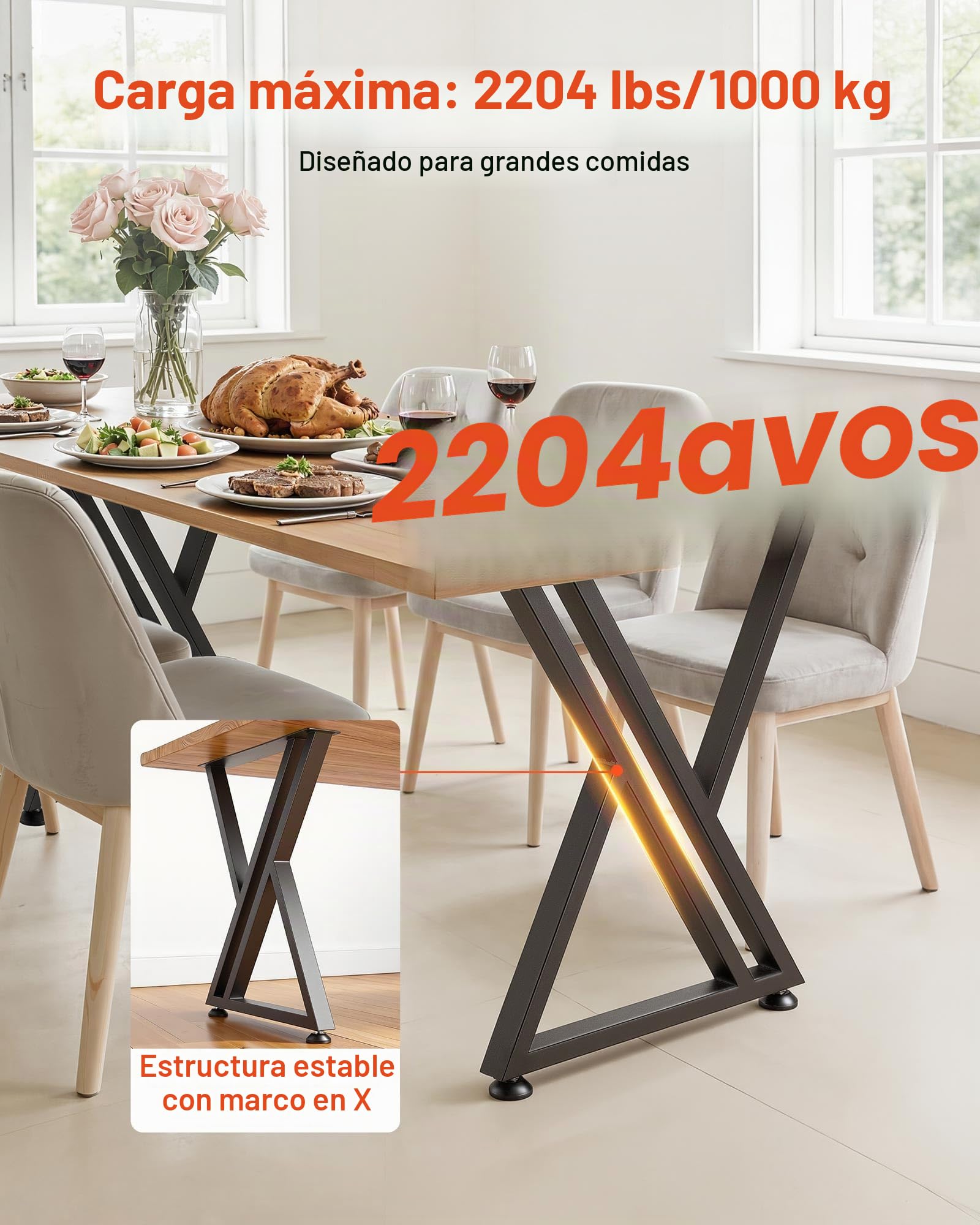 VEVOR Patas de Mesa en Forma de Z de Acero al Carbono, 740 x 610 mm, Capacidad Máxima 1000 kg, Juego de 2 Patas con Kit de Herrajes para Muebles, Oficina, Banco de Trabajo, Mesa de Bar y Escritorio