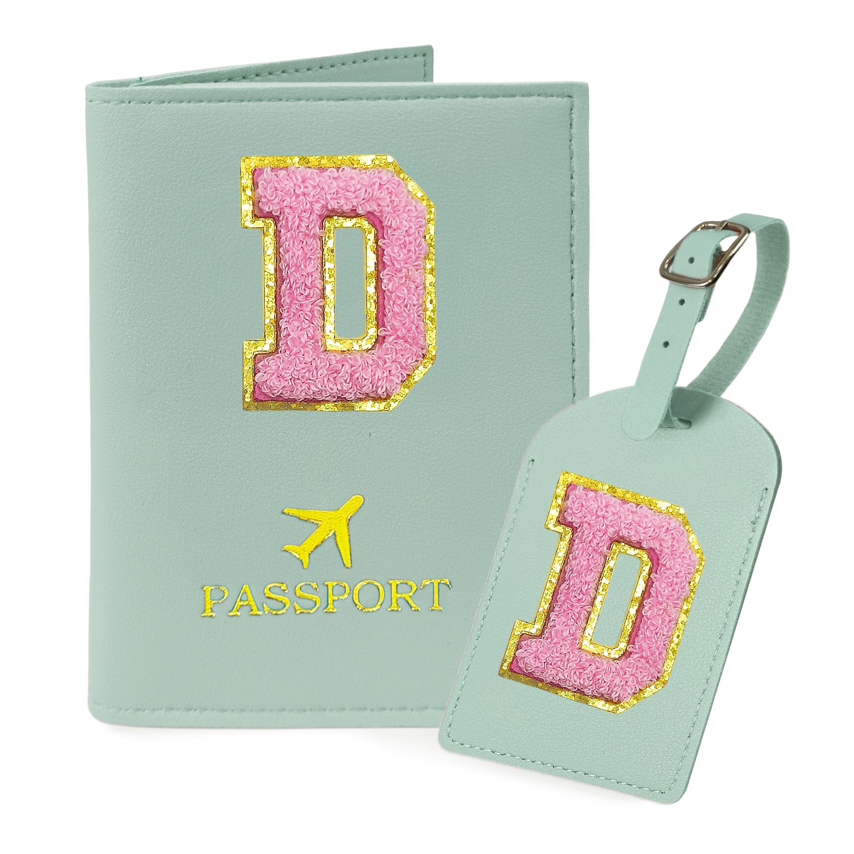 Initial Passport Cover Luggage Tag Set Letter Passport Holder Airplane Cruise Travel Essentials Vacation Traveling Accessories Personalized Gifts for Women Teen College Girls Teal D-image-34